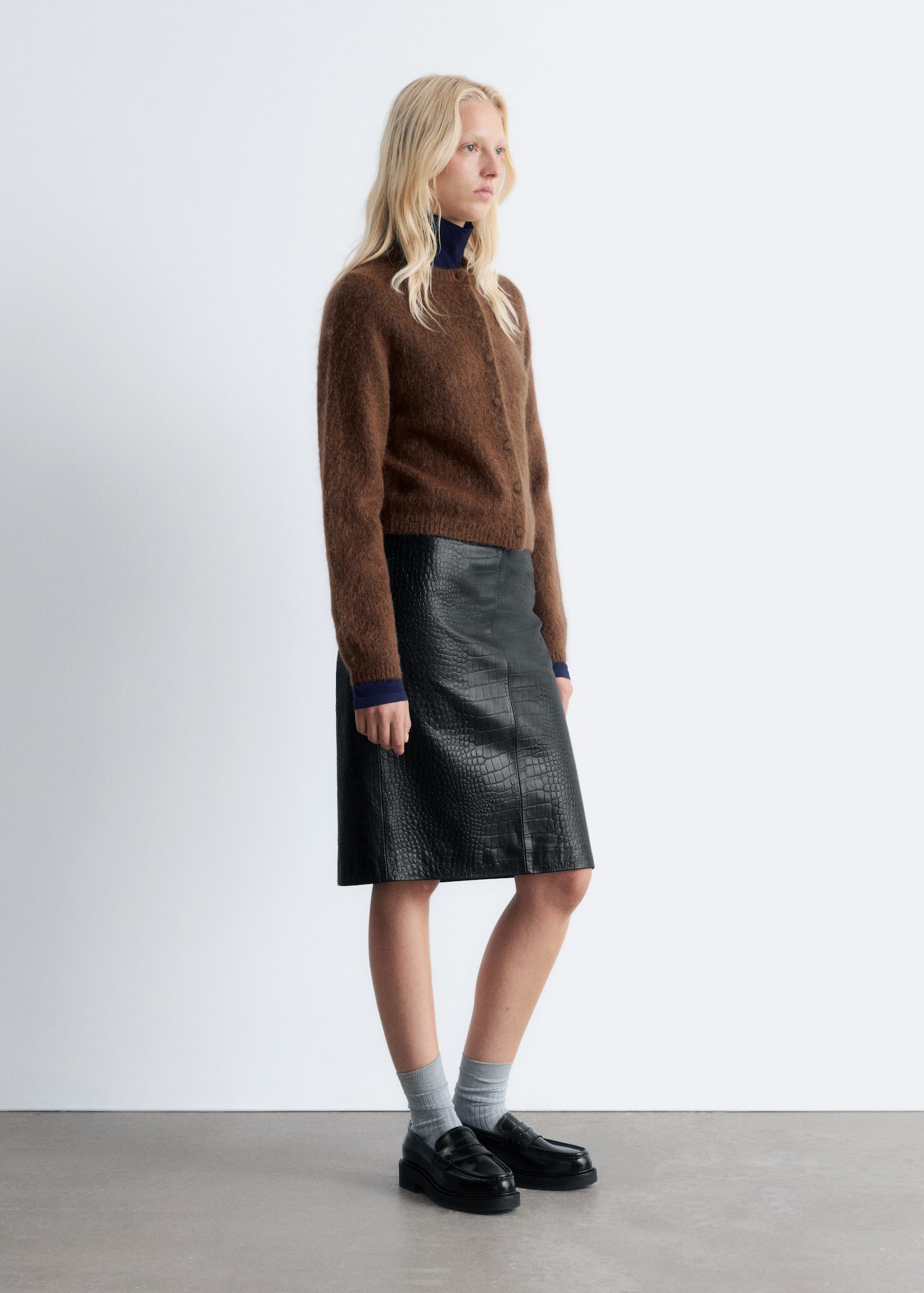Brushed Knitted Cardigan - Brązowy/Czerwony/Czarny - 3