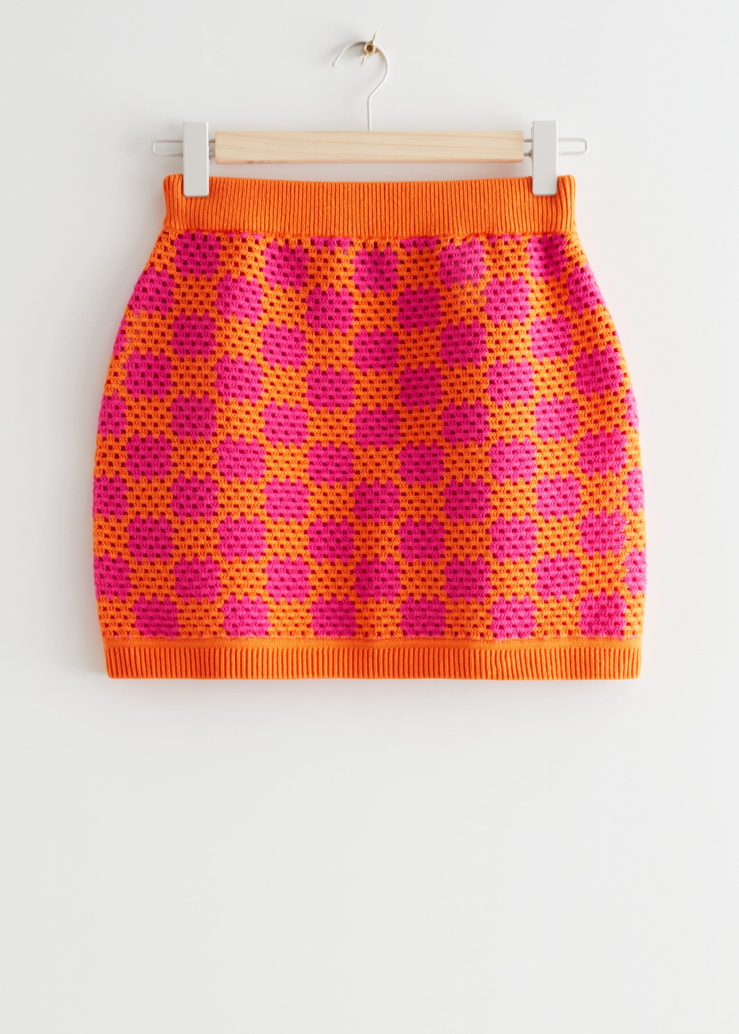 Crocheted Mini Skirt - Pink/Orange Checks - Still Life