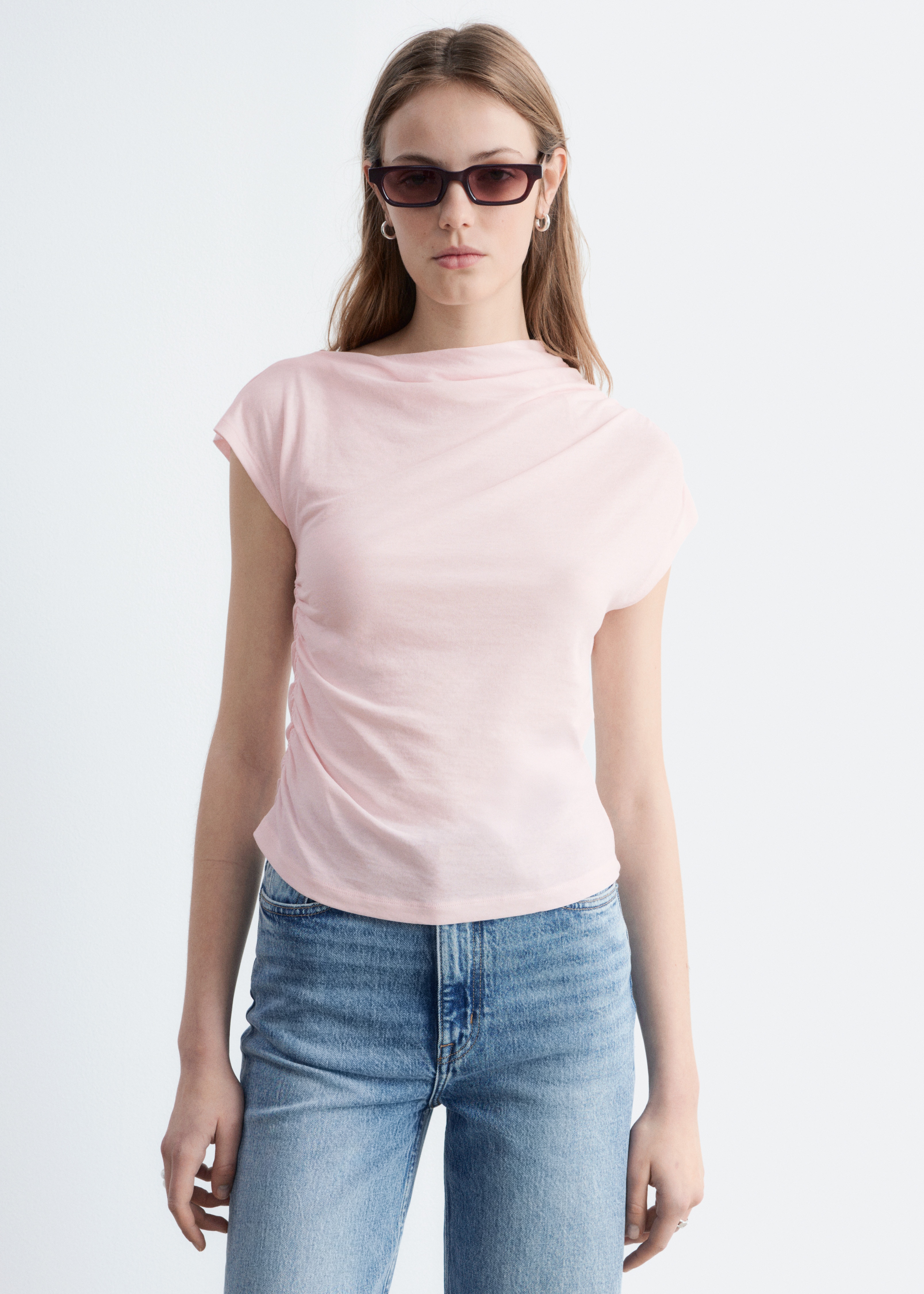 Top in jersey drappeggiato - Rosa chiaro/Verde kaki