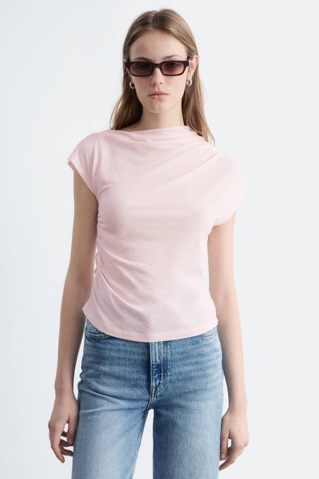 Draped Jersey Top - Light Pink - 1