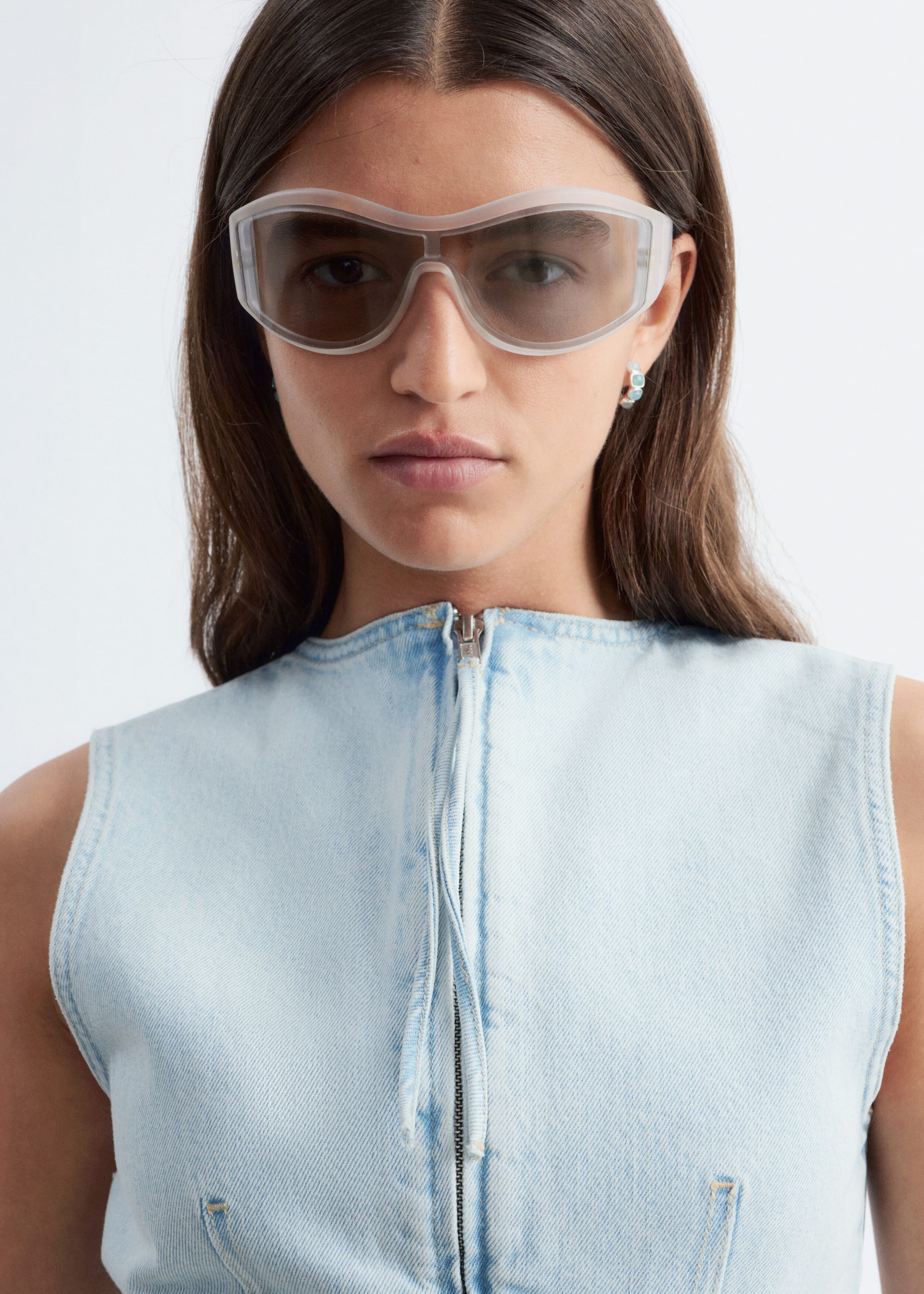 Haut en jean à ourlet brut - Bleu clair - Lookbook