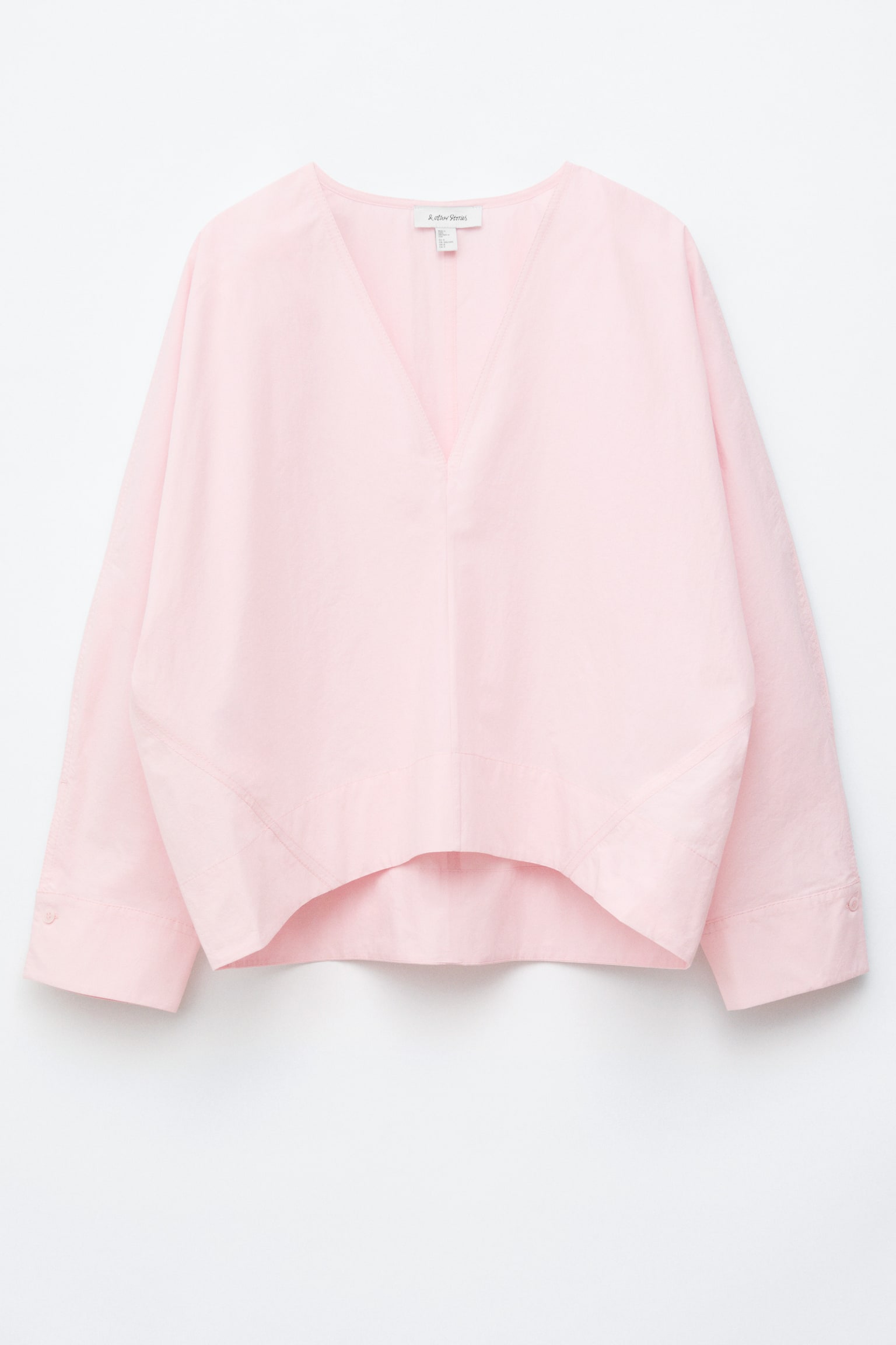 Blusa scultorea in cotone con scollo a V - Rosa pastello - 1