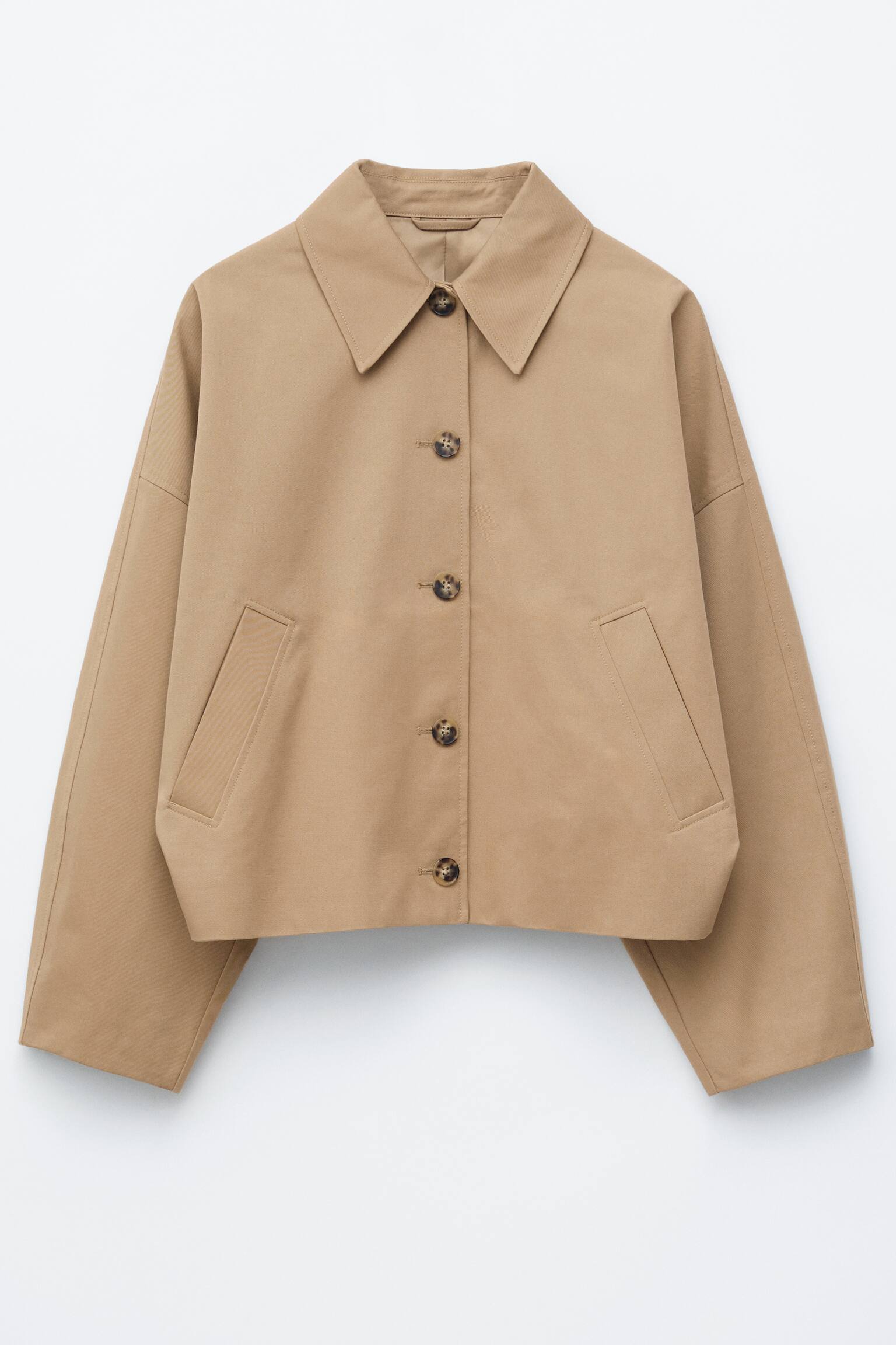 Giacca boxy in cotone - Beige/Marrone scuro - 2