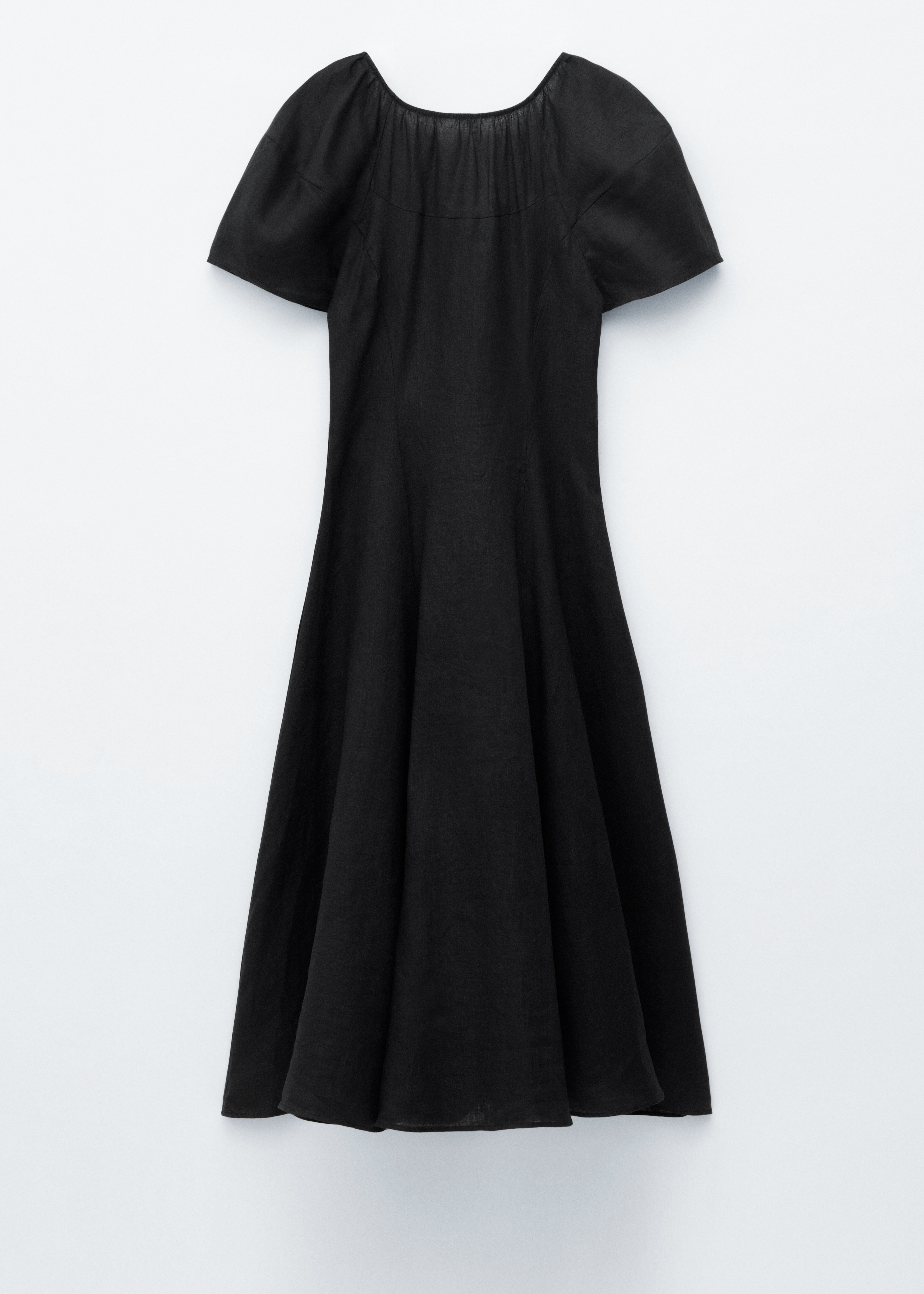 Flared Linen Midi Dress - Svart