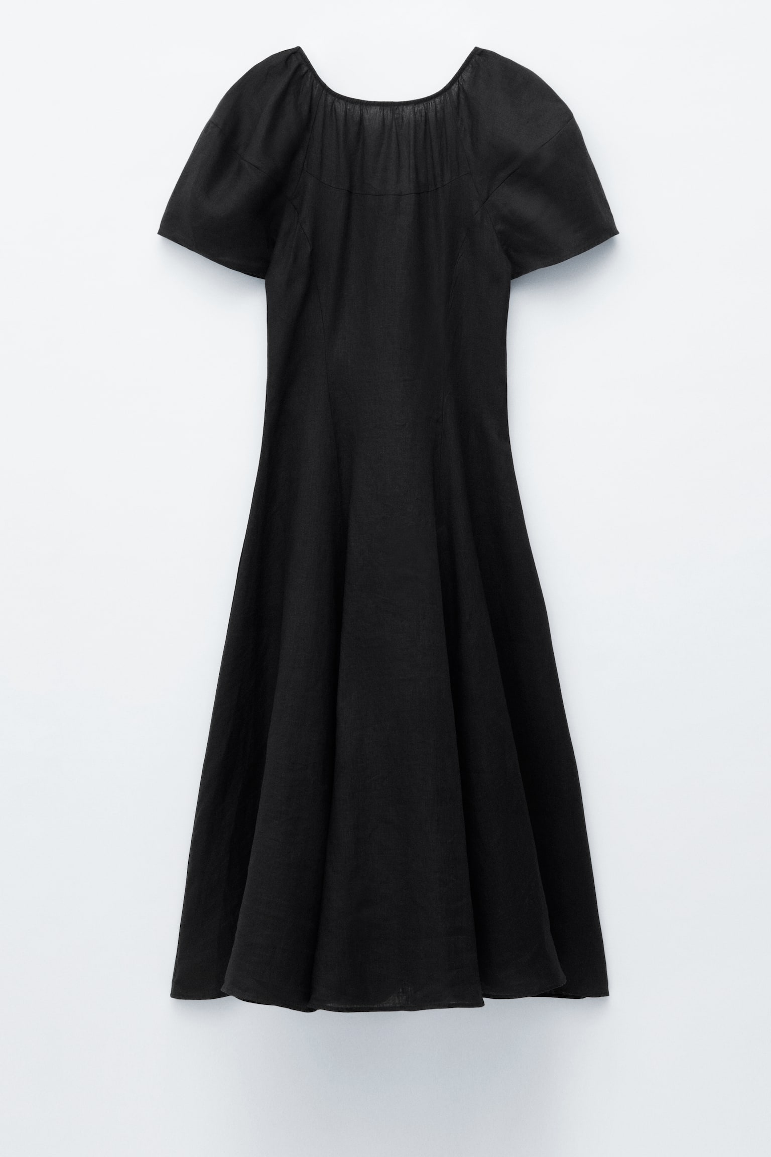 Ausgestelltes Midikleid aus Leinen - Schwarz - 2