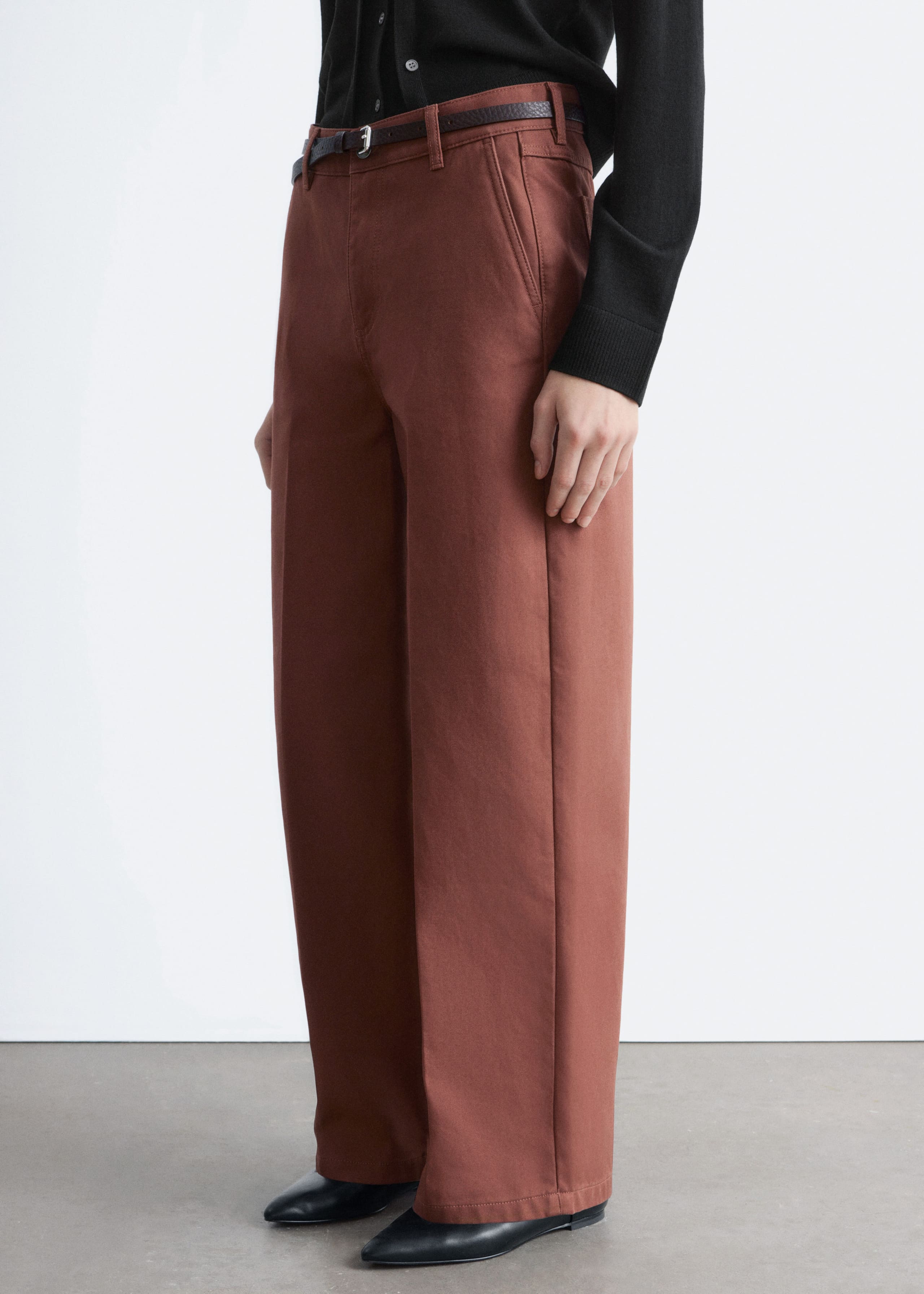 Image of Wide-Leg Cotton Trousers
