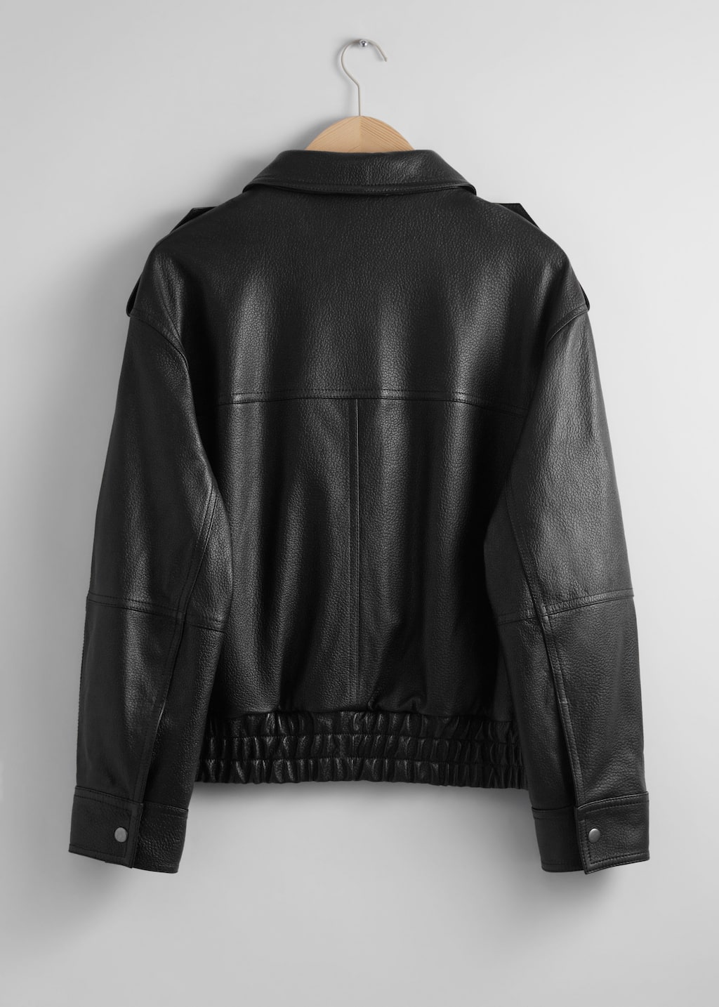 Boxy Buttoned Leather Jacket - Black - Still Life