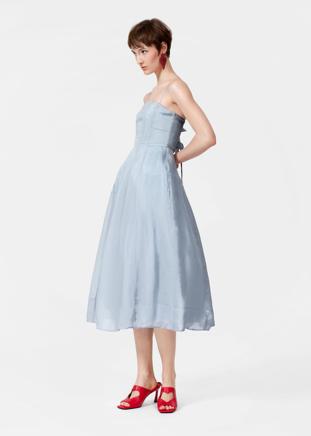 Vestido midi acampanado - Azul empolvado - Lookbook