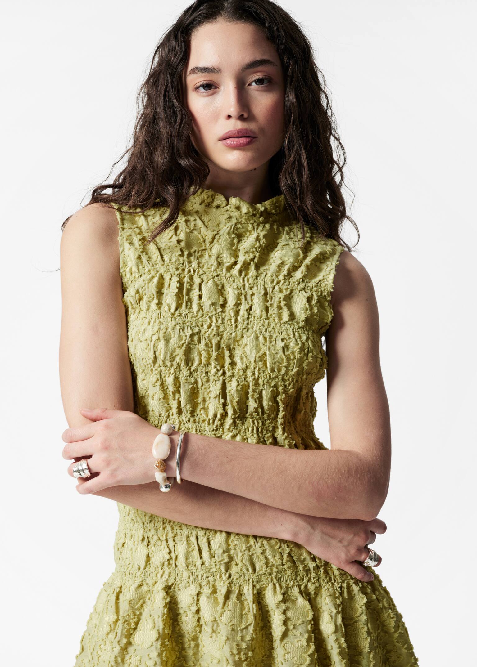 Rochie mini smock - Galben/Alb/Model floral - 4