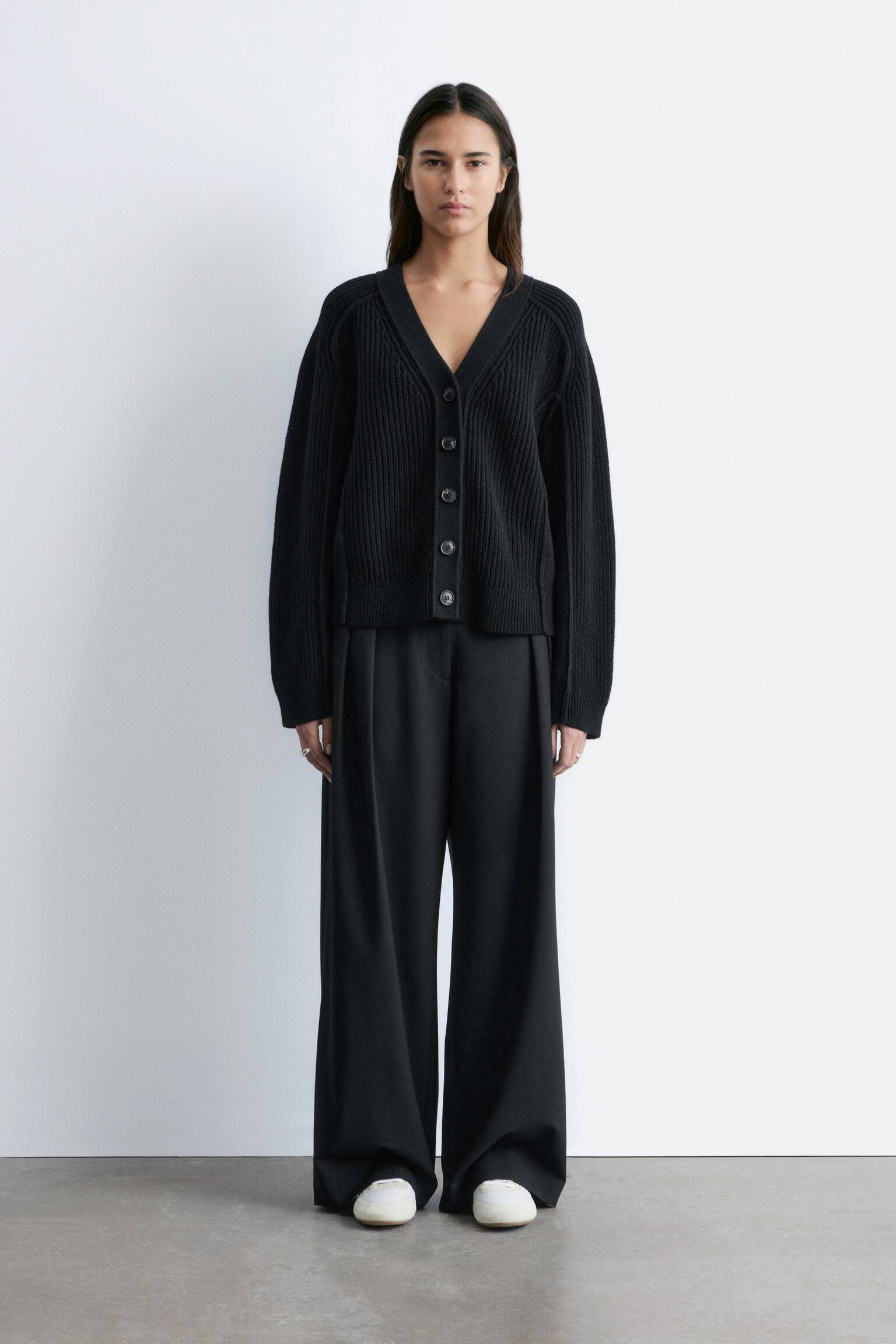 Cardigan en laine mérinos - Noir/Couleur crème - 3