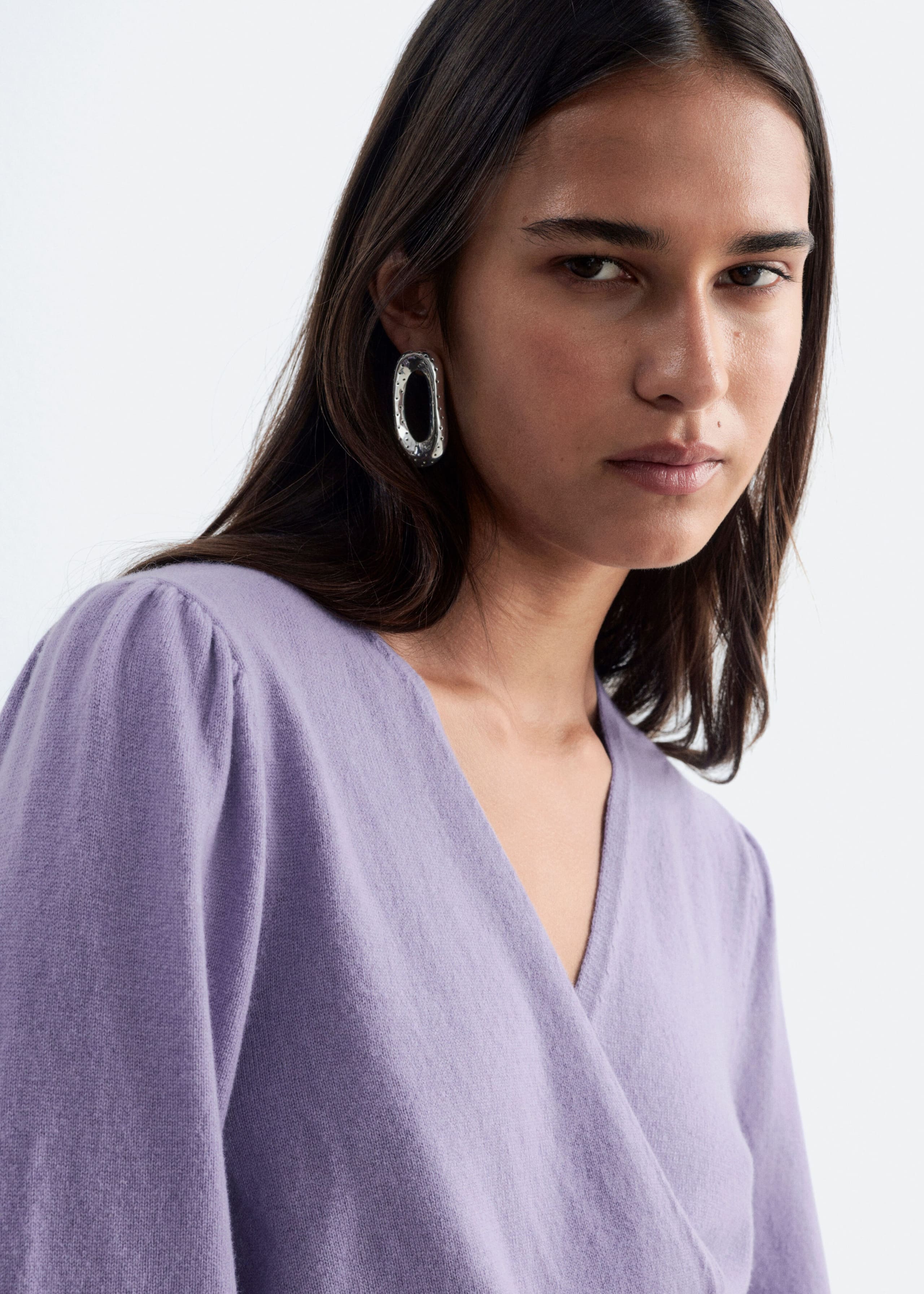Merino Wool Wrap Cardigan - Blue Melange - Lookbook