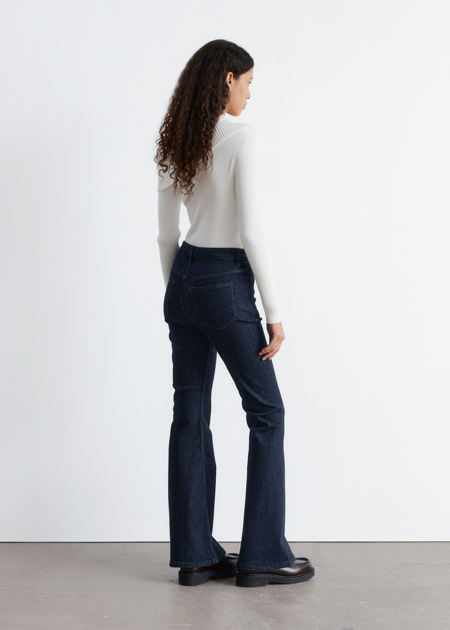Rib-Knit Off-Shoulder Top - White/Black - 5