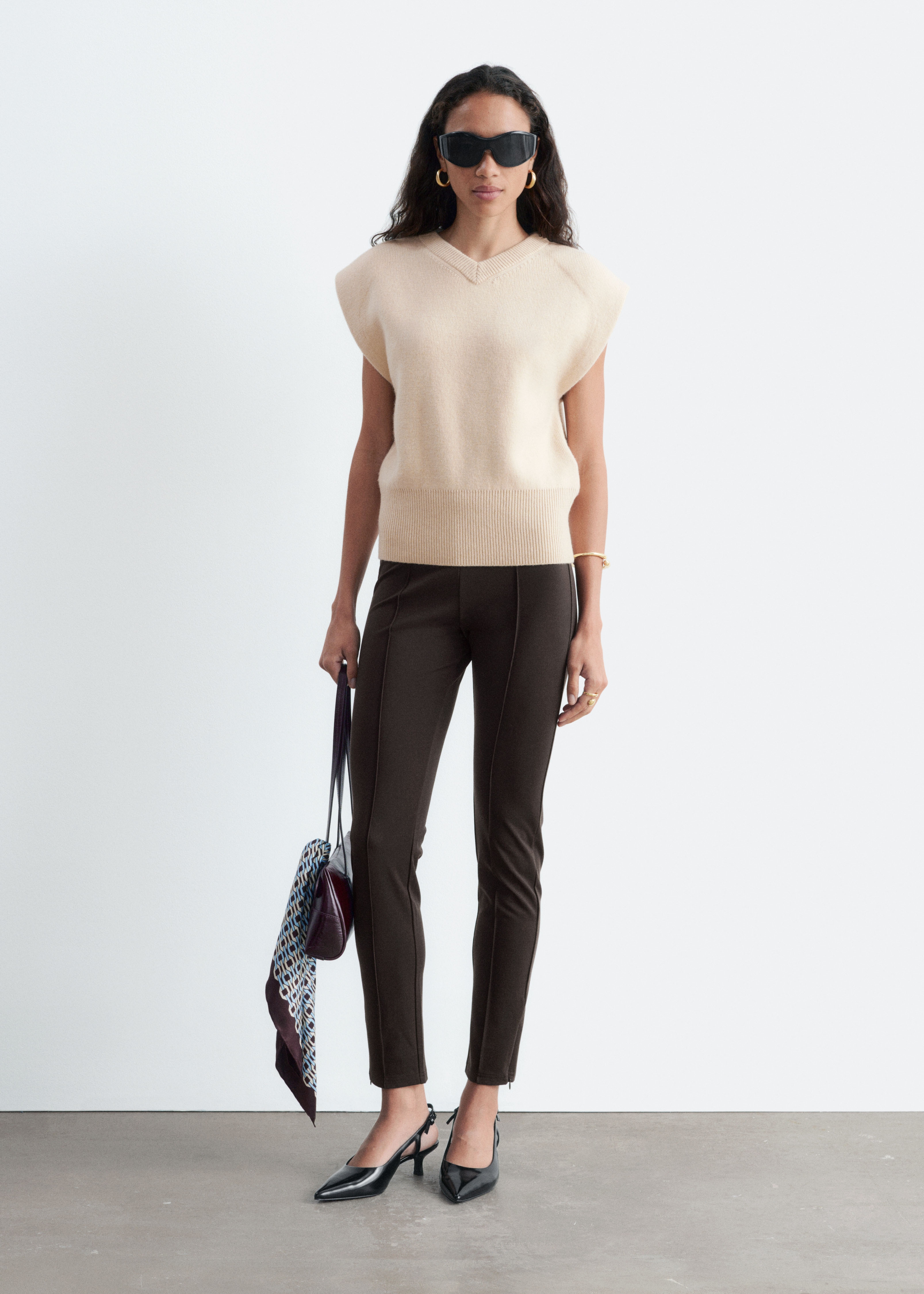 Jersey legging met bies - Donkerbruin