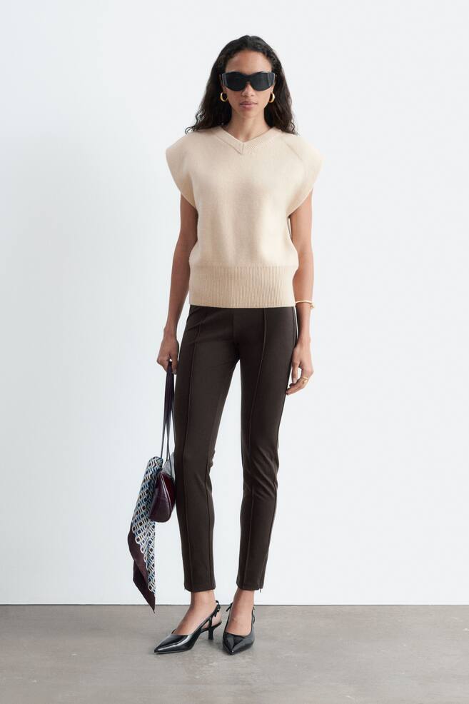 Leggings de malha com pregas - Castanho escuro - 1