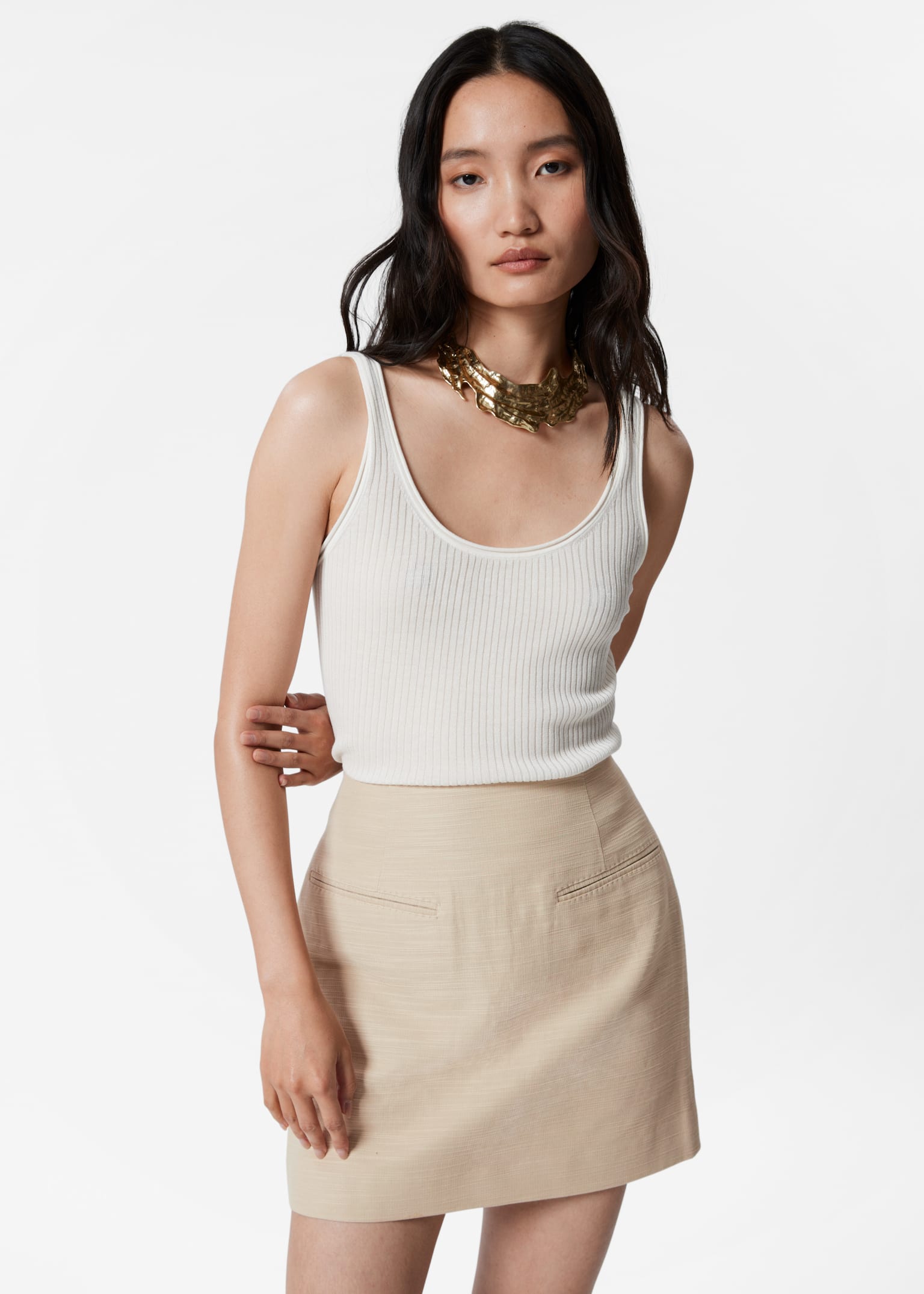 Tailored Mini Skirt - Beige - 5
