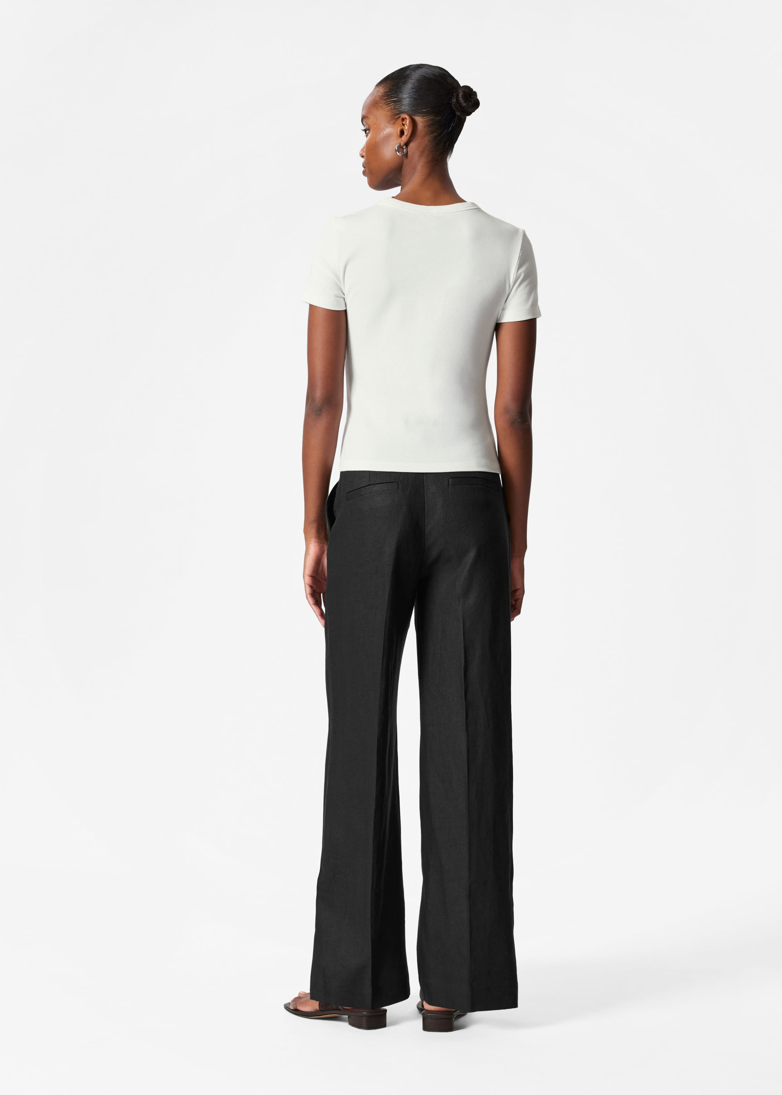 Tailored Linen Trousers - Black - Lookbook