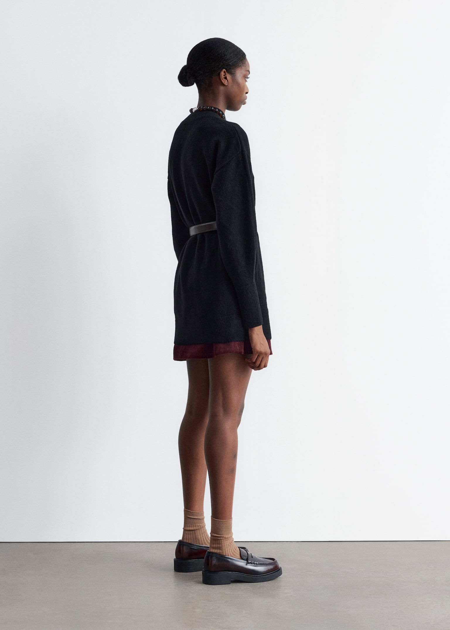 Belted Mini Knit Dress - Black/Grey - 5