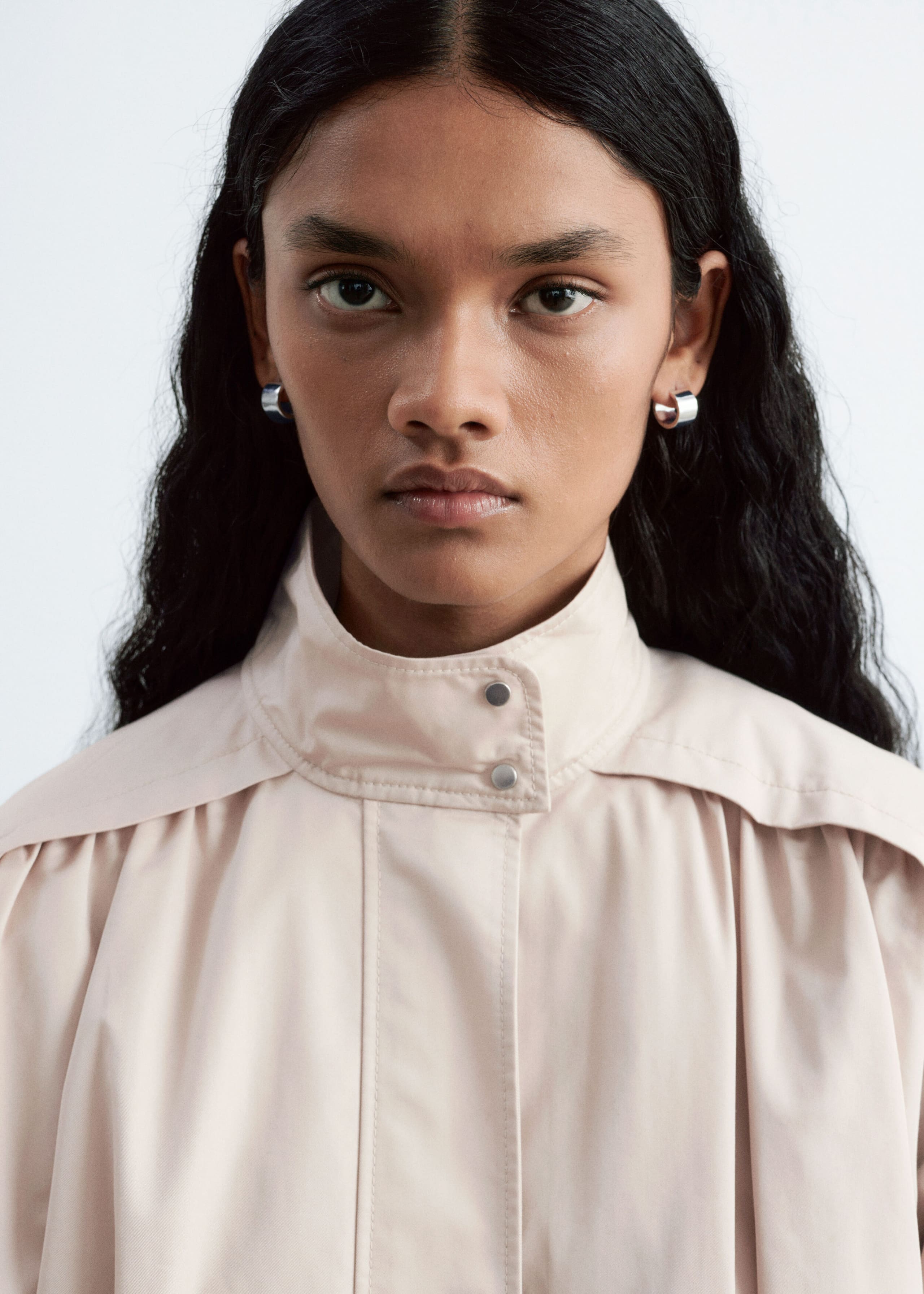 Gathered Stand-Collar Jacket - Beige - Lookbook