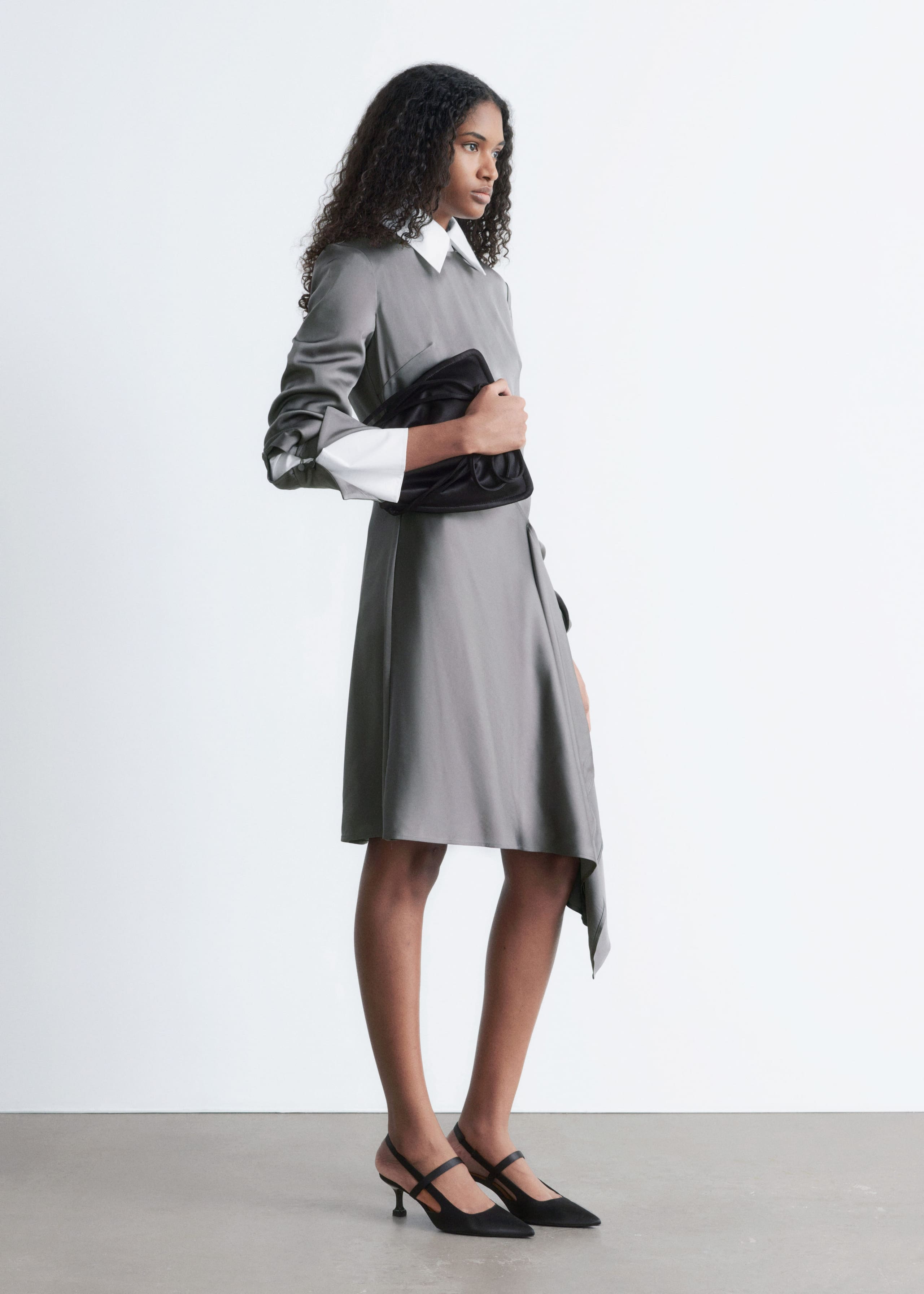 Image of Asymmetric Long-Sleeve Mini Dress