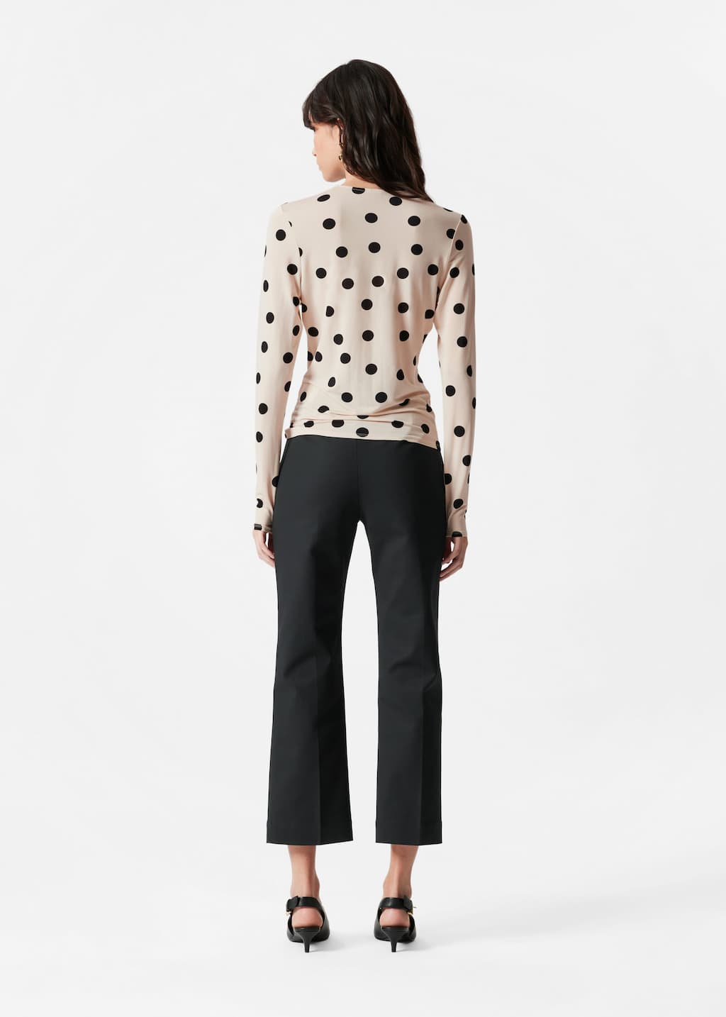 Haut en jersey à manches longues - Beige à pois - Lookbook