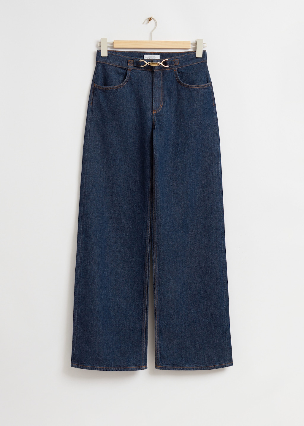 Straight Gold-Buckle Jeans - Dark Blue Denim - Still Life