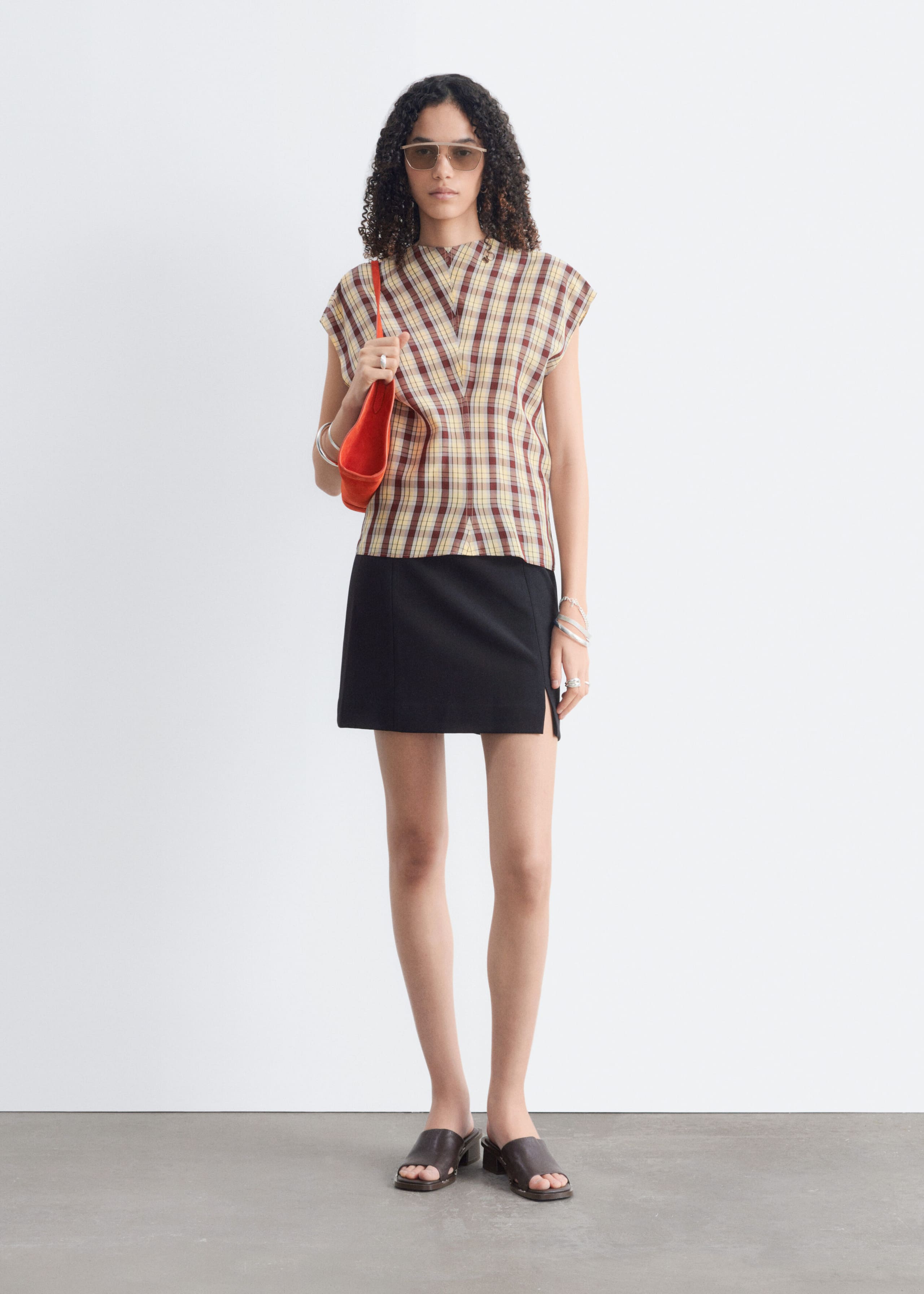 Funnel Neck Jacquard Top - Dark Red/Checked - Lookbook