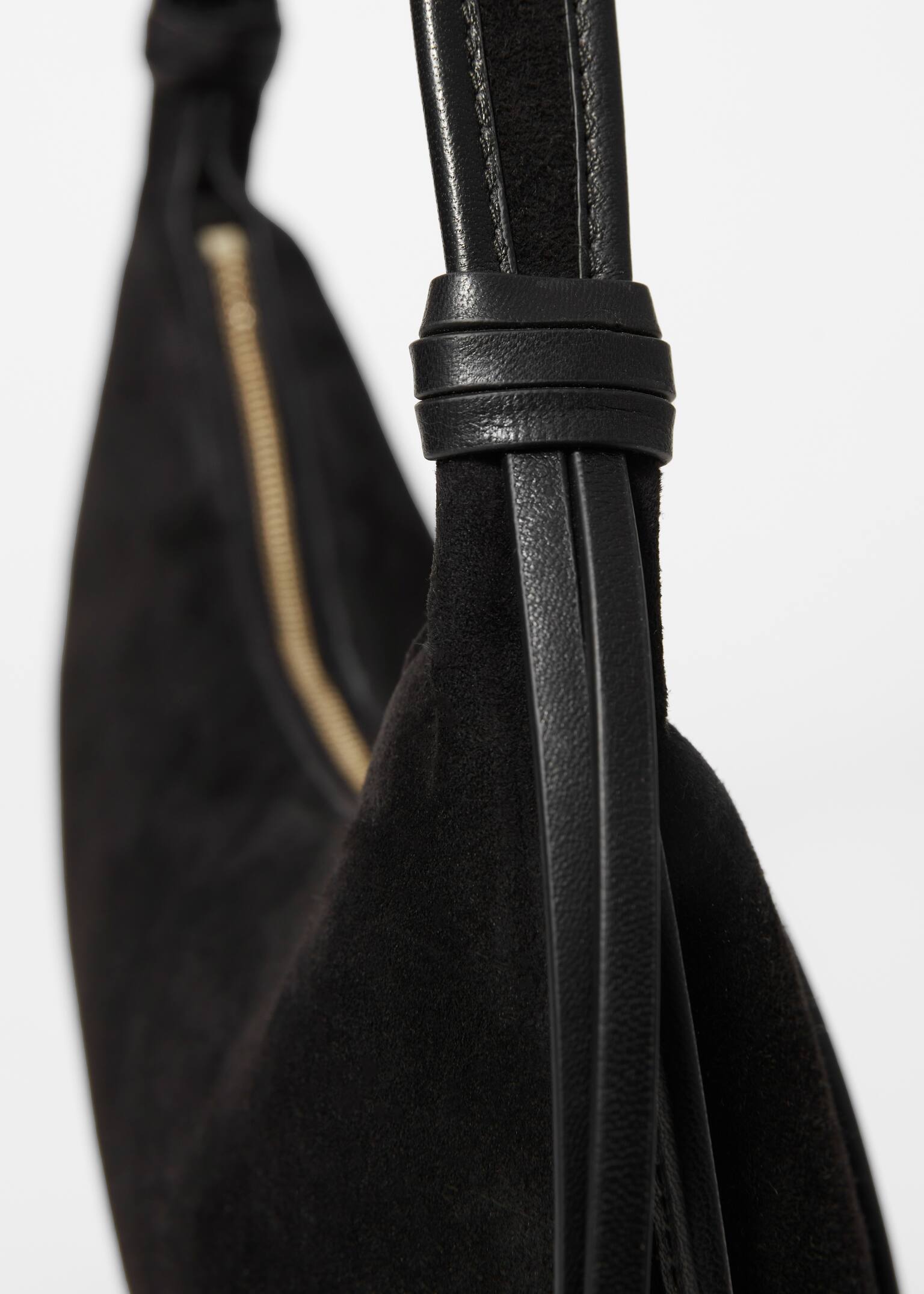 Geantă Tote din piele întoarsă cu franjuri - Negru/Dark Brown - 4