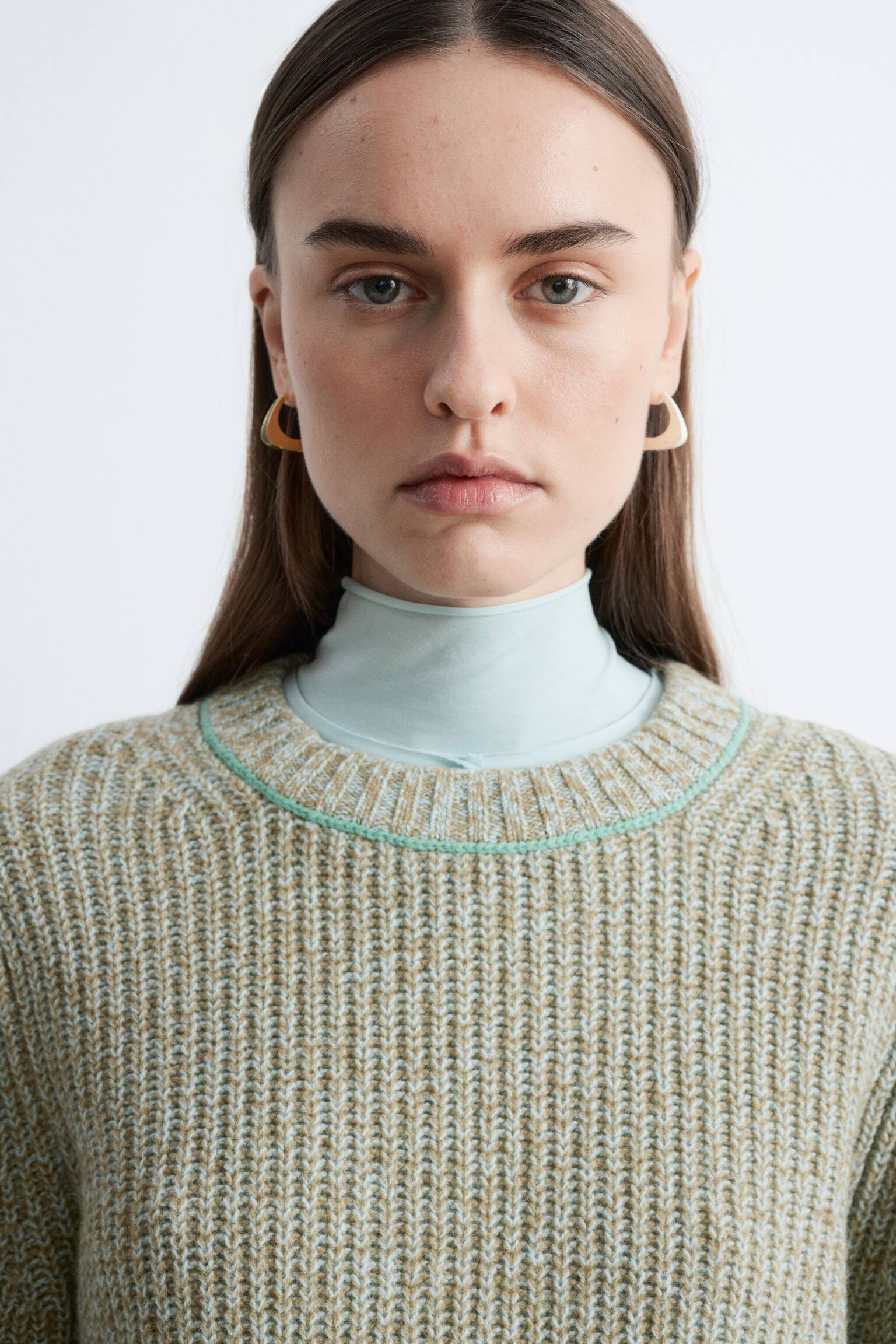 Vlněný svetr s ozdobným prošitím - tyrkysová melange - 6