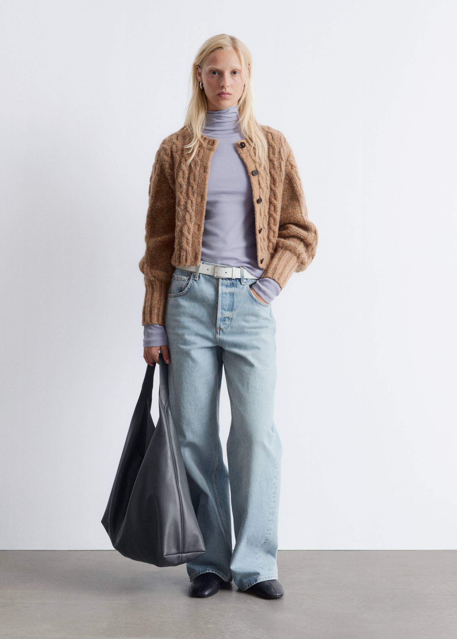 Strickjacke mit Zopfmuster aus Alpaka-Mix - Beige - 4
