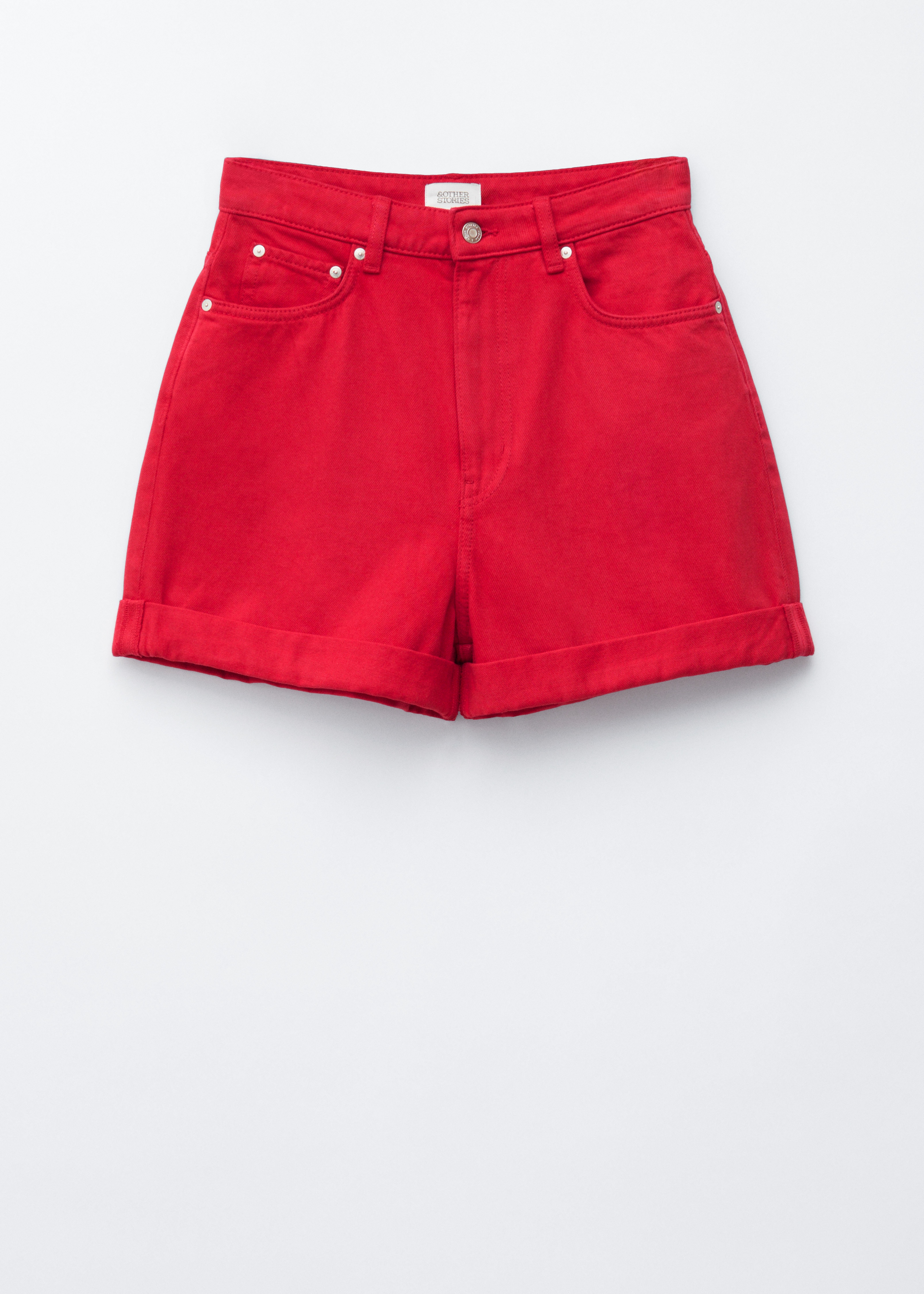 Shorts in denim a vita alta - Rosso brillante