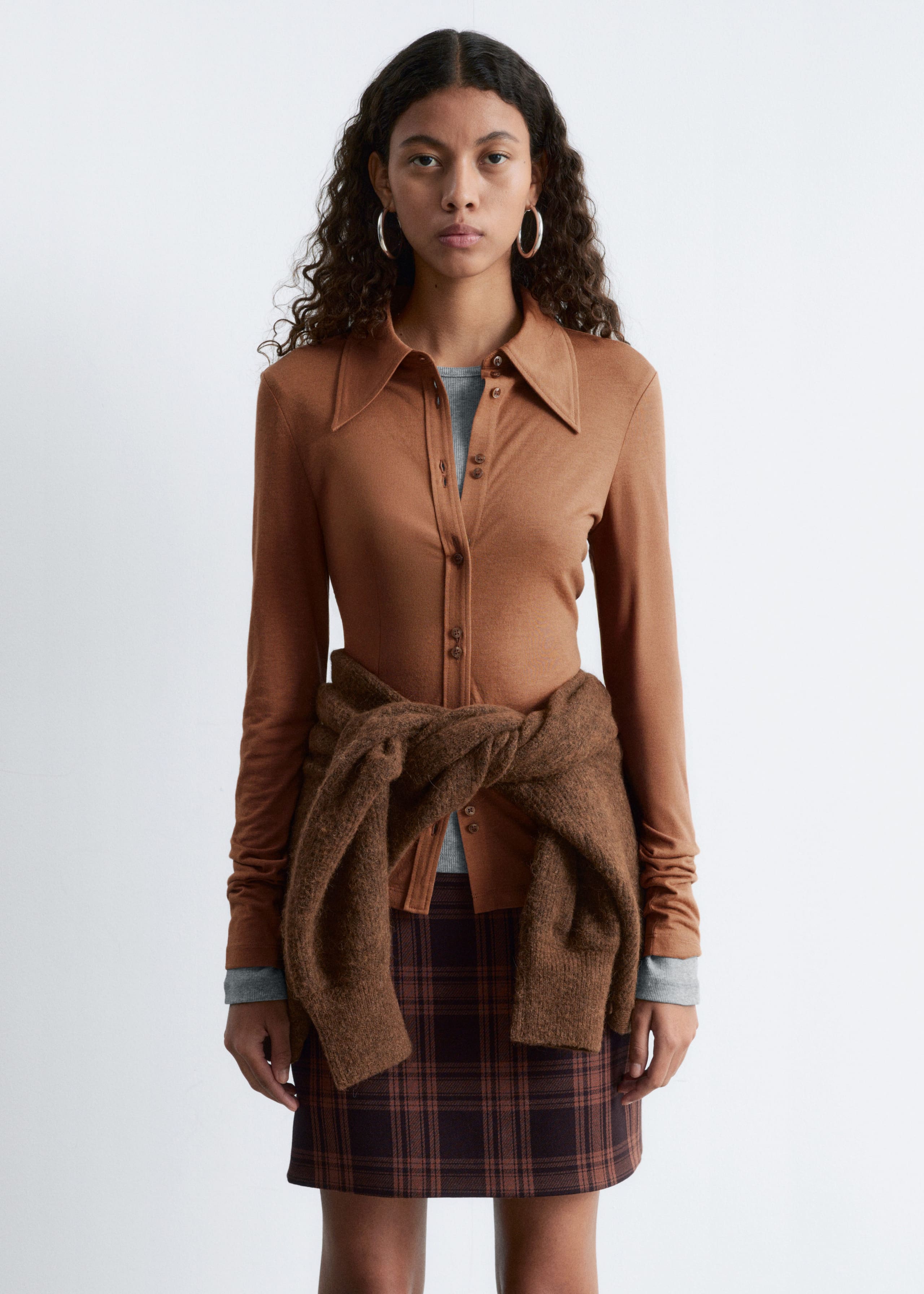 Image of Pointed-Collar Jersey Shirt
