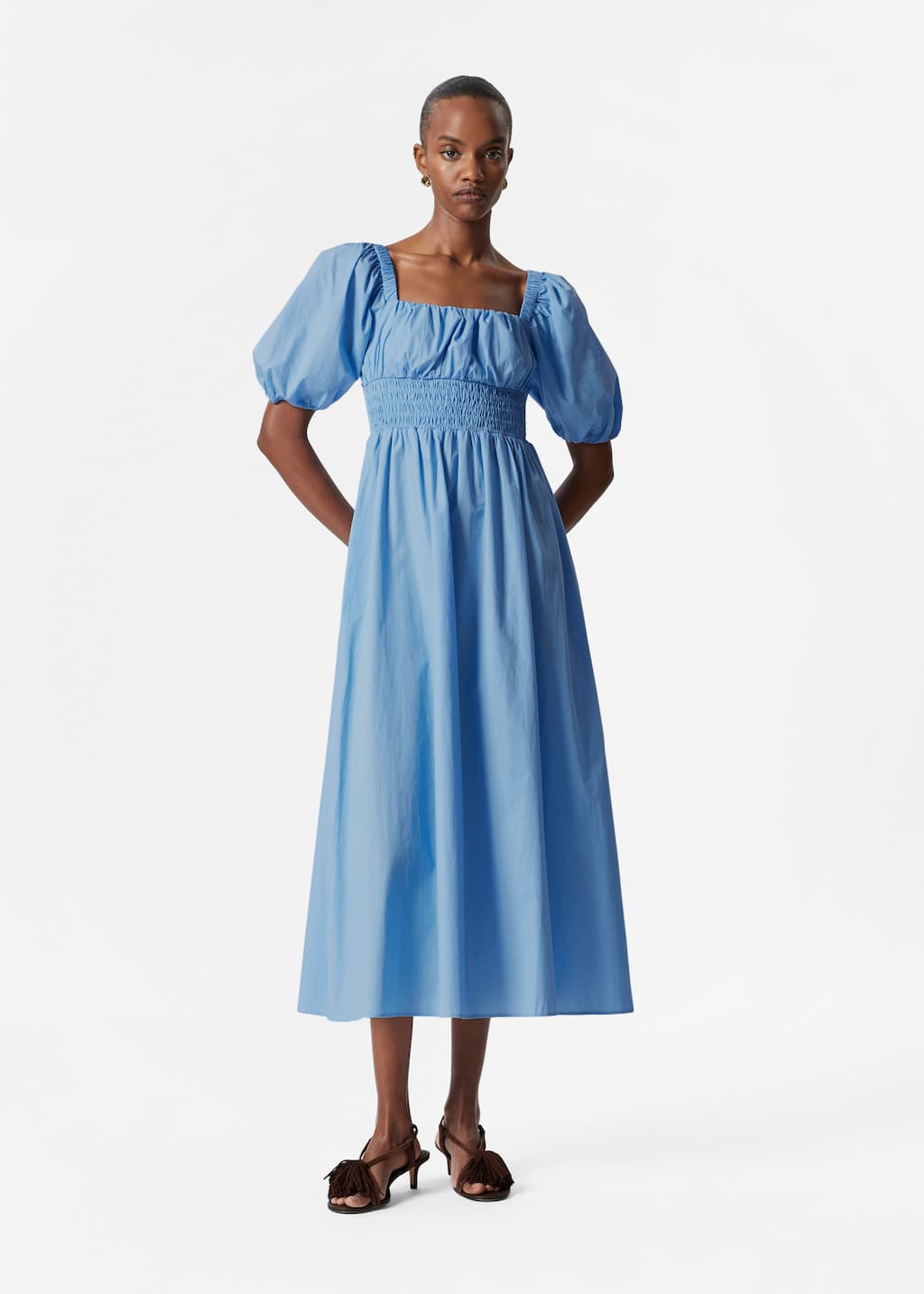 Robe midi à manches ballon - Bleu clair - Lookbook