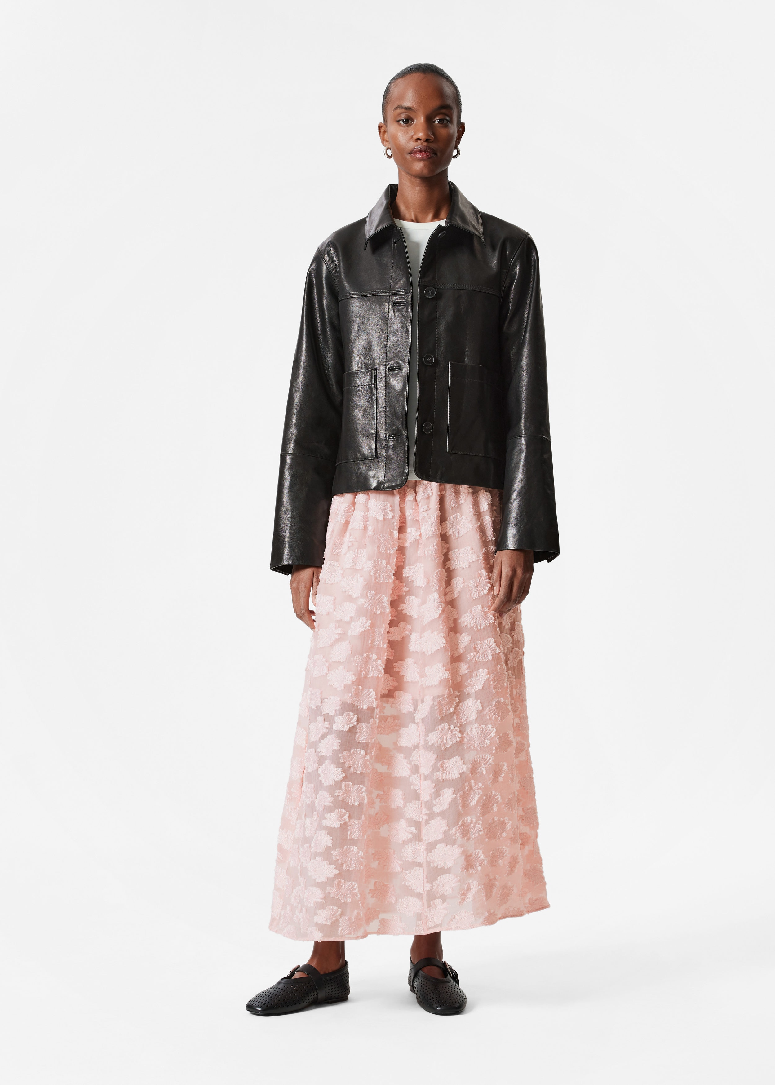 & Other Stories ♥ Floral Applique Mesh Midi Skirt Floral-Appliqué Mesh Midi Skirt - Black - & Other Stories
