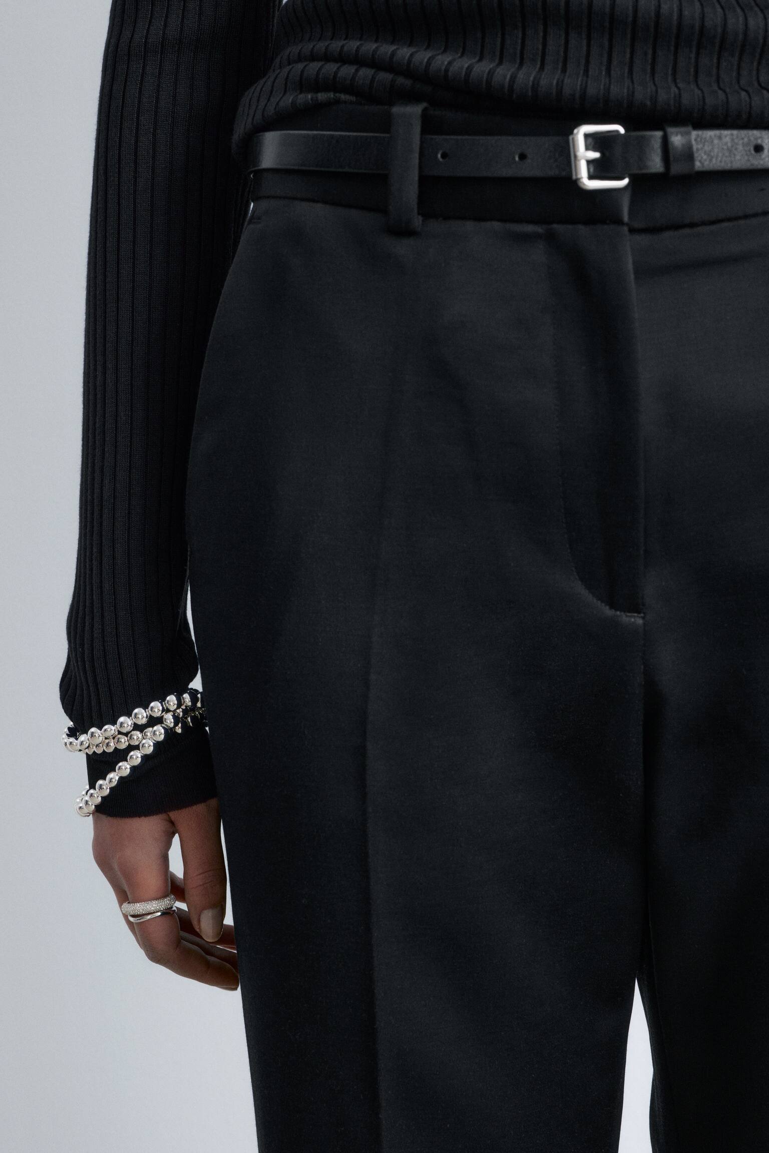 Pantalon évasé à plis marqués - Noir/Beige - 7