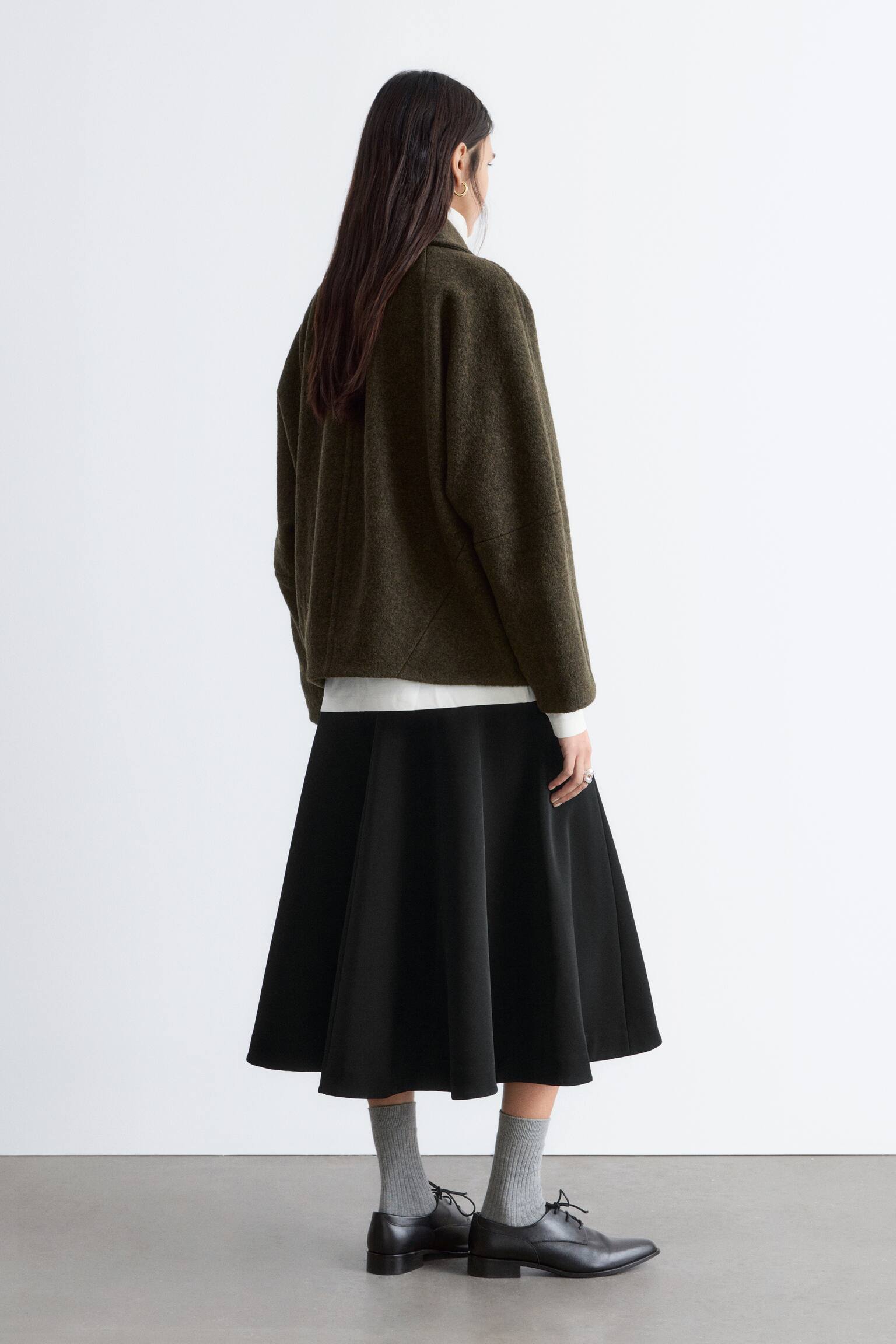 Wełniana kurtka oversize - Ciemnozielony khaki/Czarny - 9