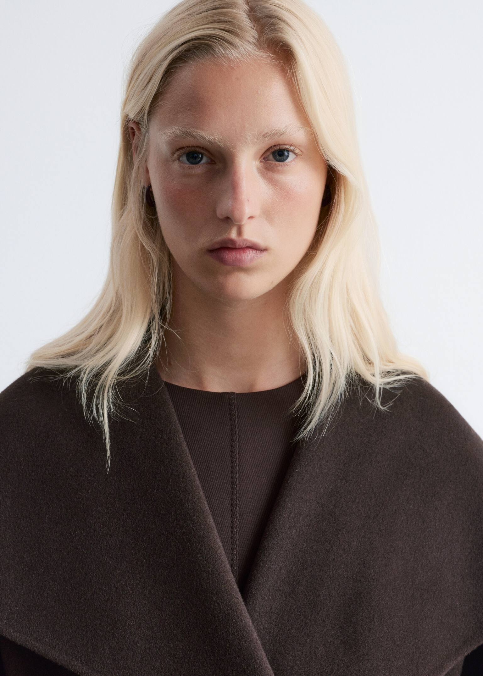 Manteau long en laine à col châle - Marron foncé/Gris foncé - 4