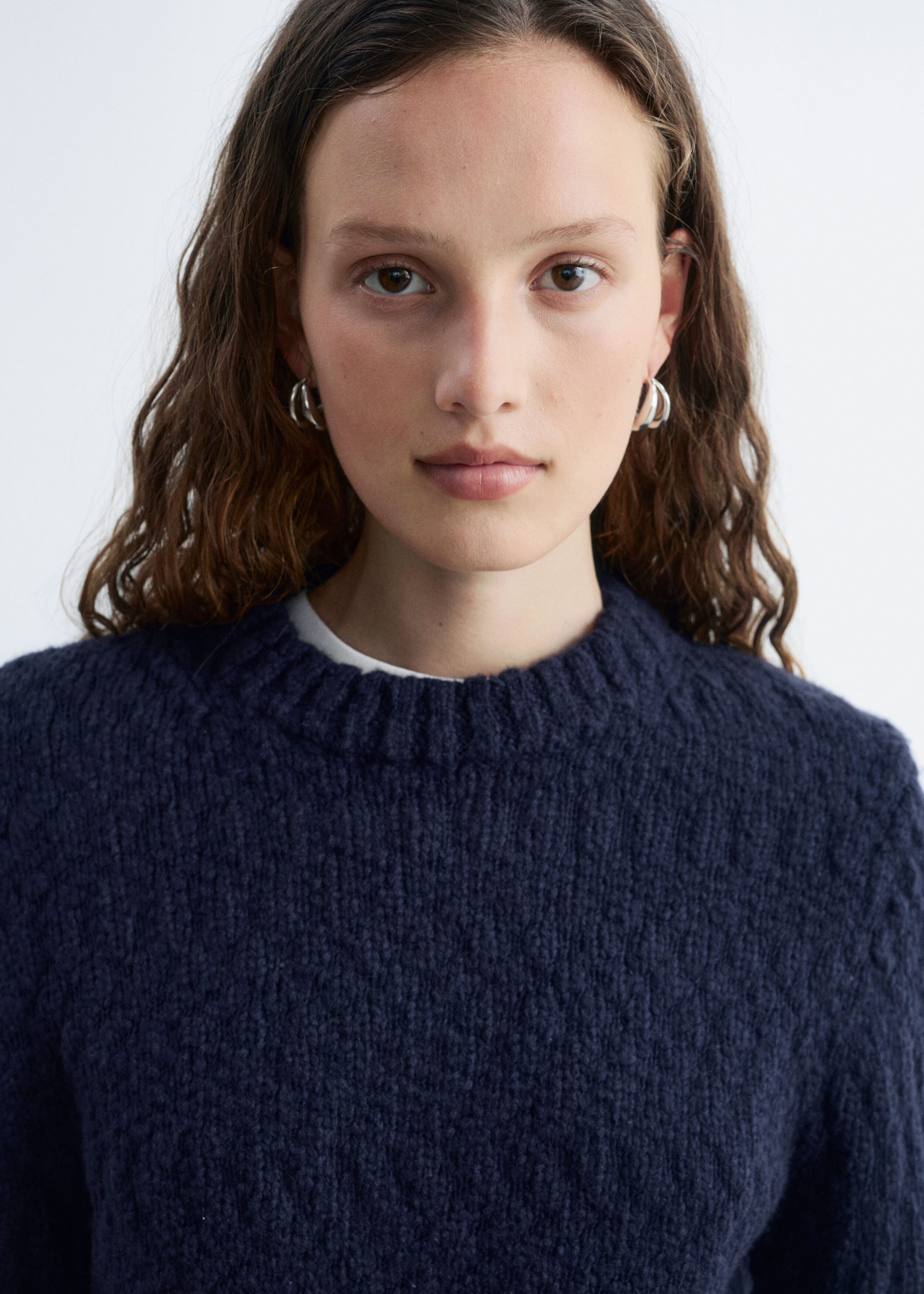 Wool-Cotton Bouclé Jumper - Dark Blue - Still Life