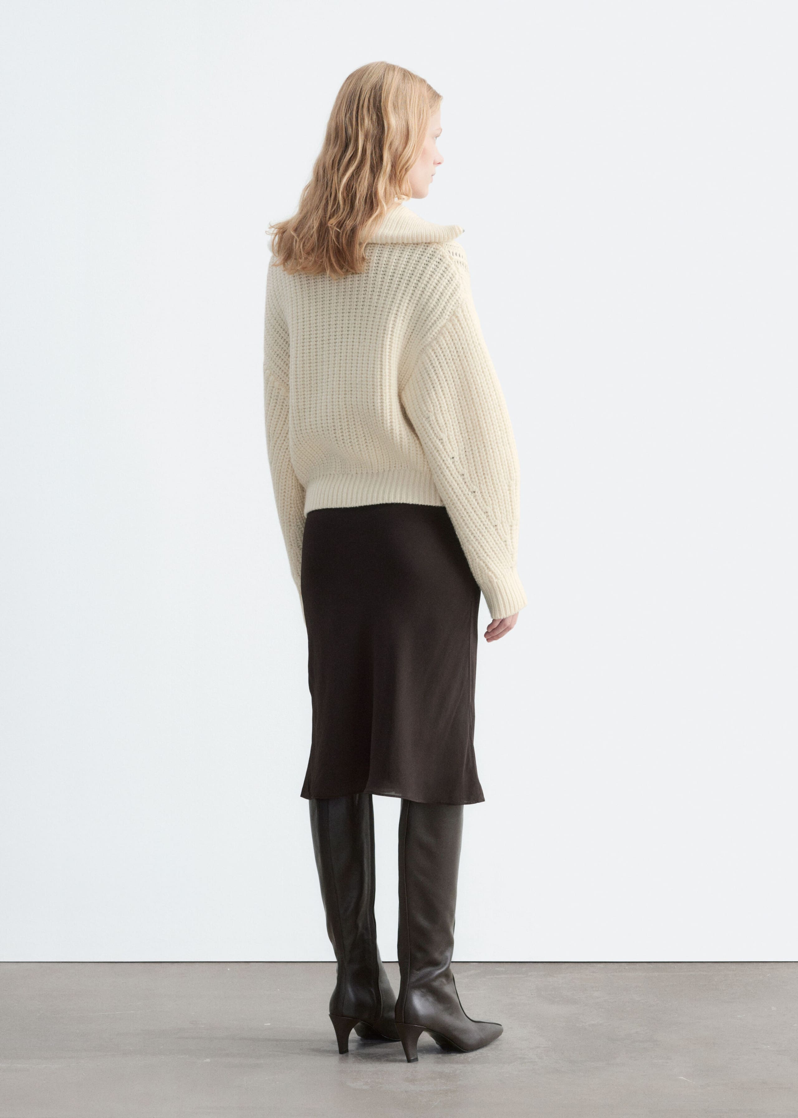 Knee-Length Slip Skirt - Dark Brown - Lookbook
