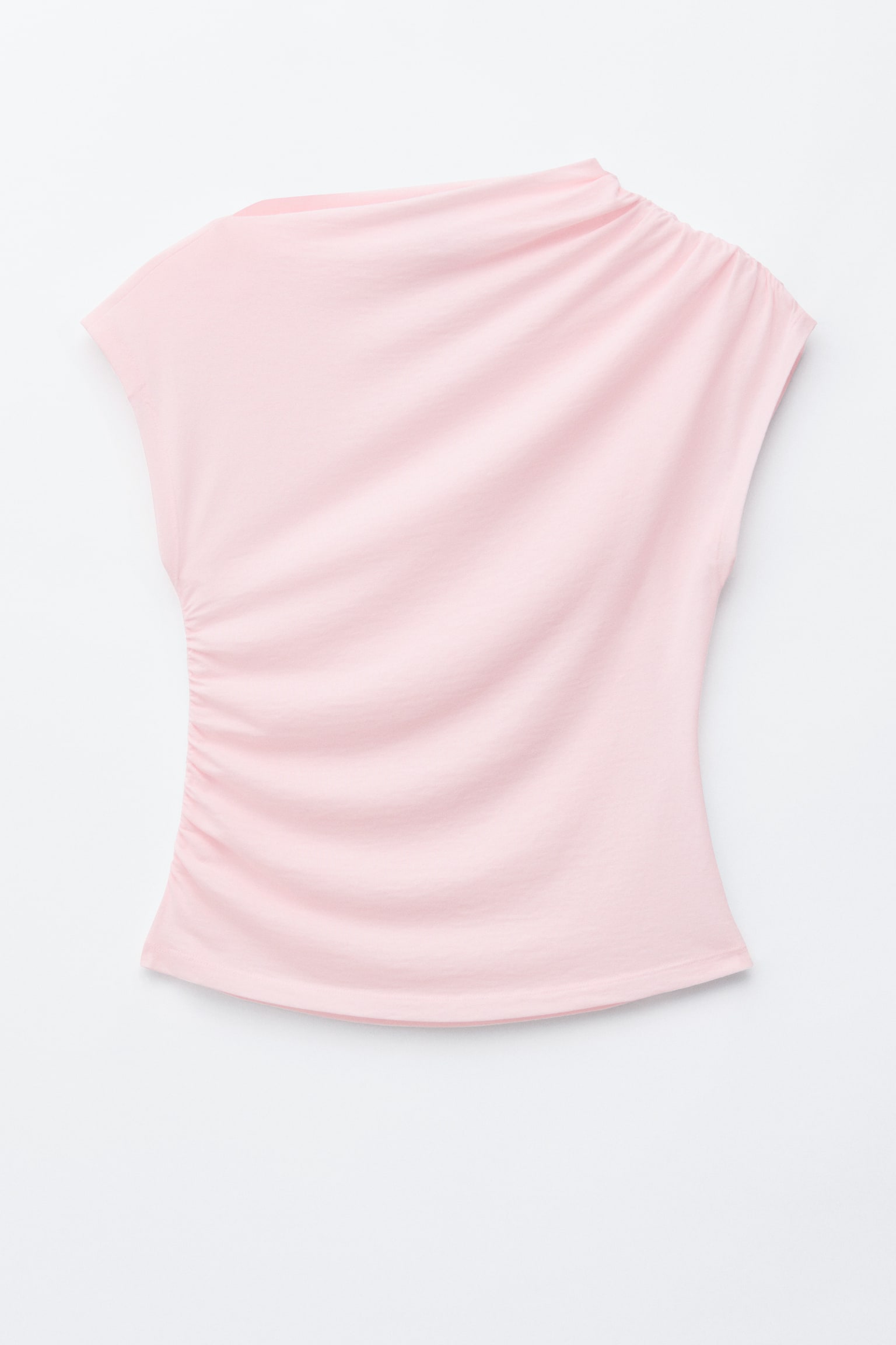 Draperad topp i trikå - Ljusrosa/Khakigrön - 1