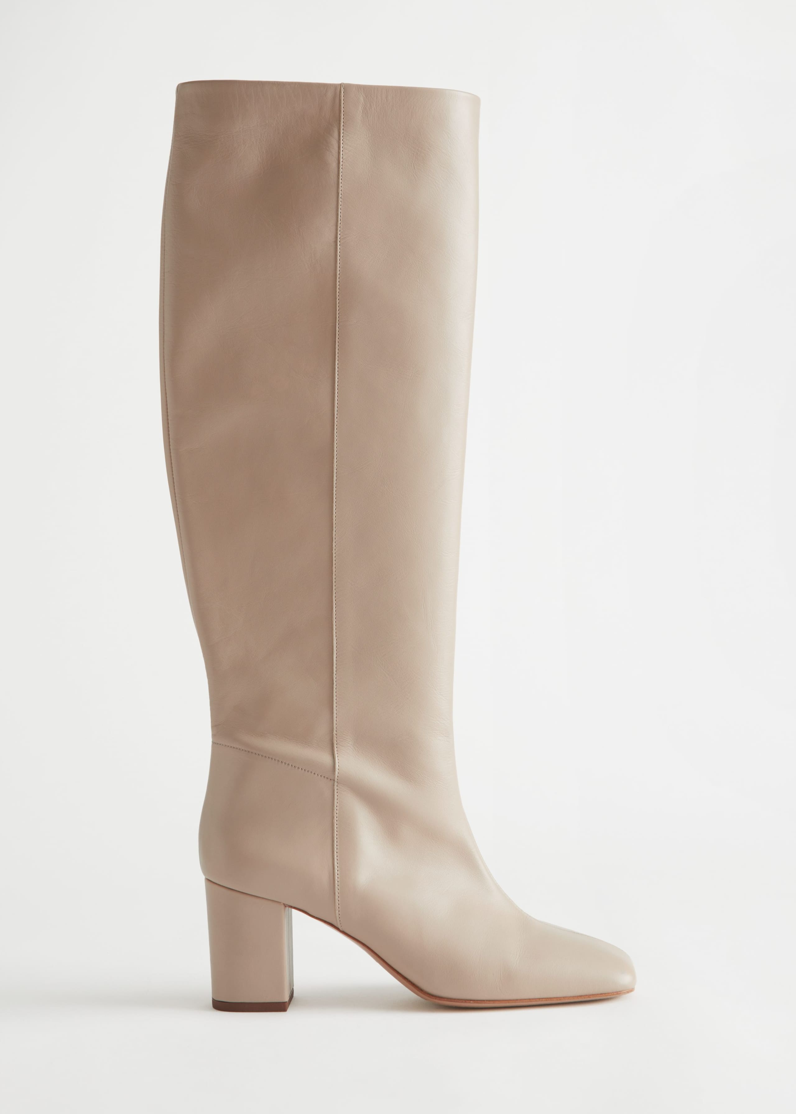 Squared Knee High Leather Boots