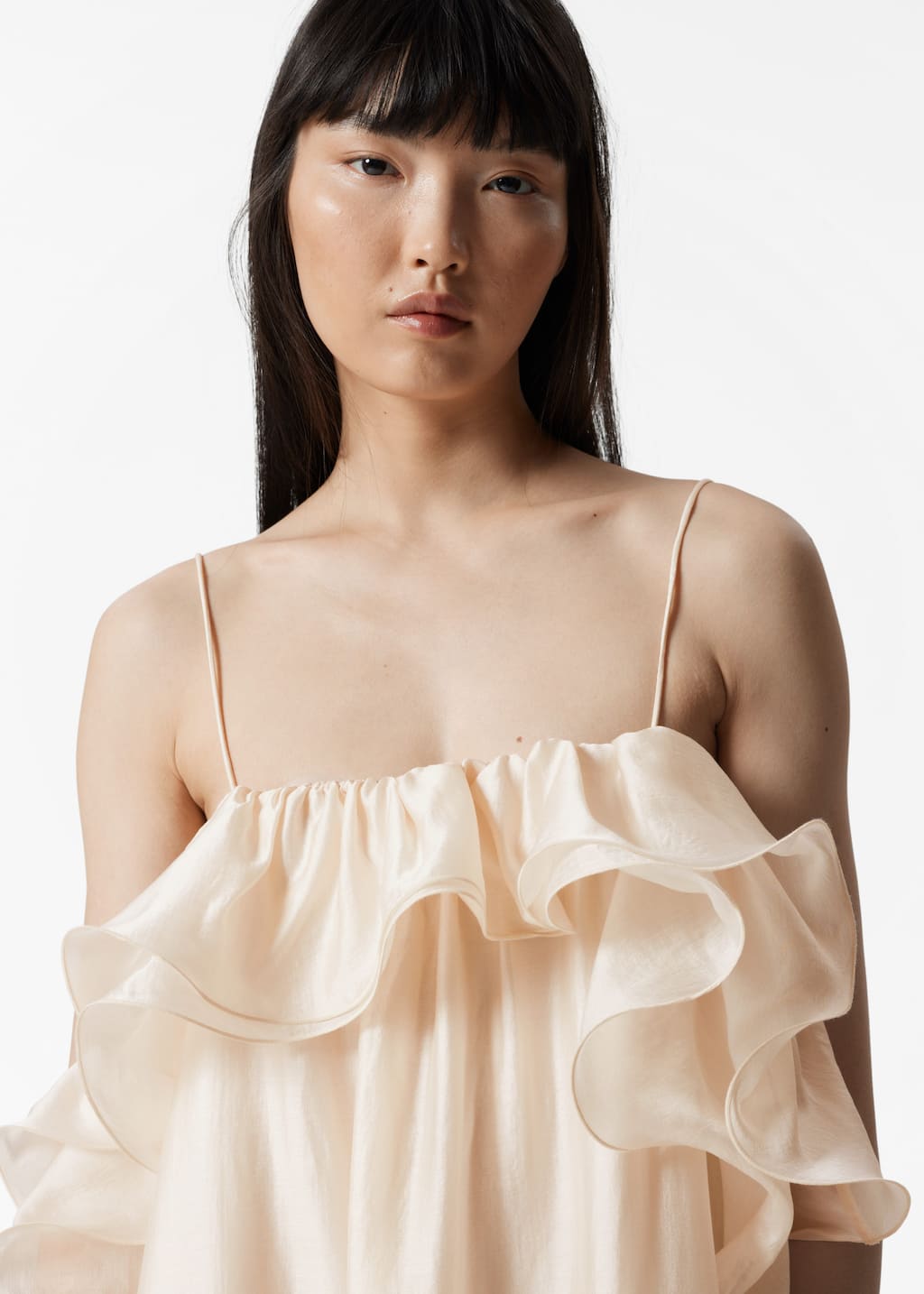 Image of Schulterfreies Maxikleid mit Rüschen