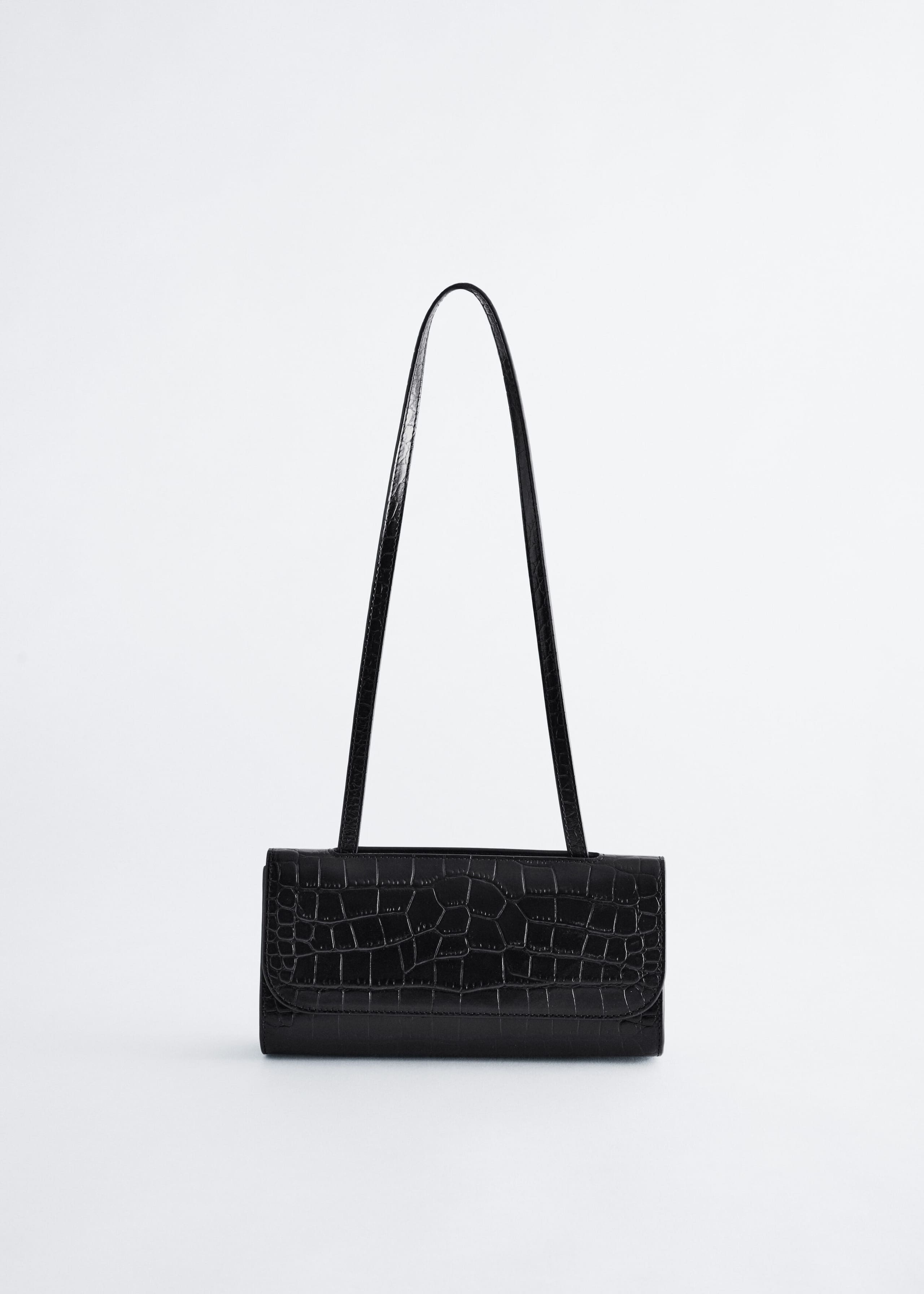 Croc-Effect Leather Shoulder Bag - Black/Faux croco - Still Life