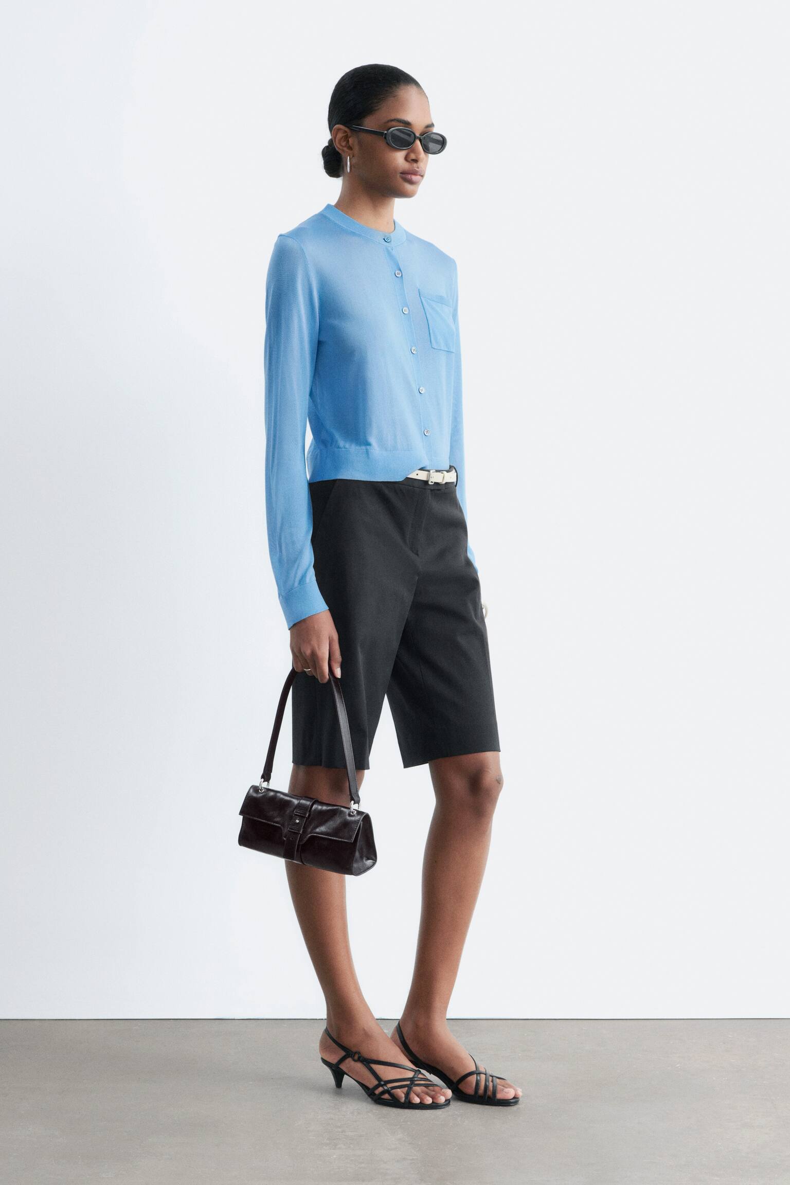 Cardigan i sidenblandning - Blå - 7