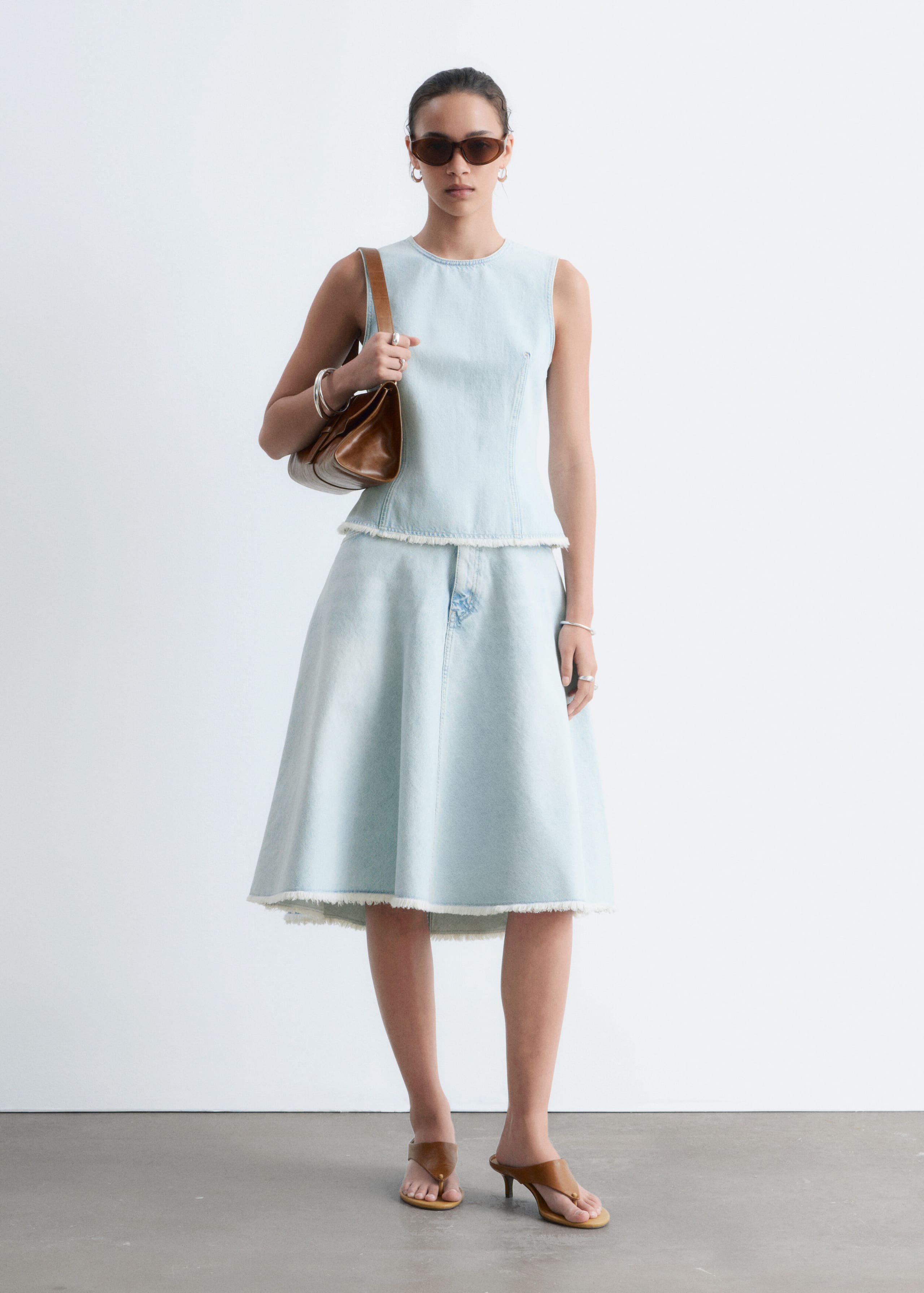 Raw-Edge Denim Top - Light Blue - Still Life