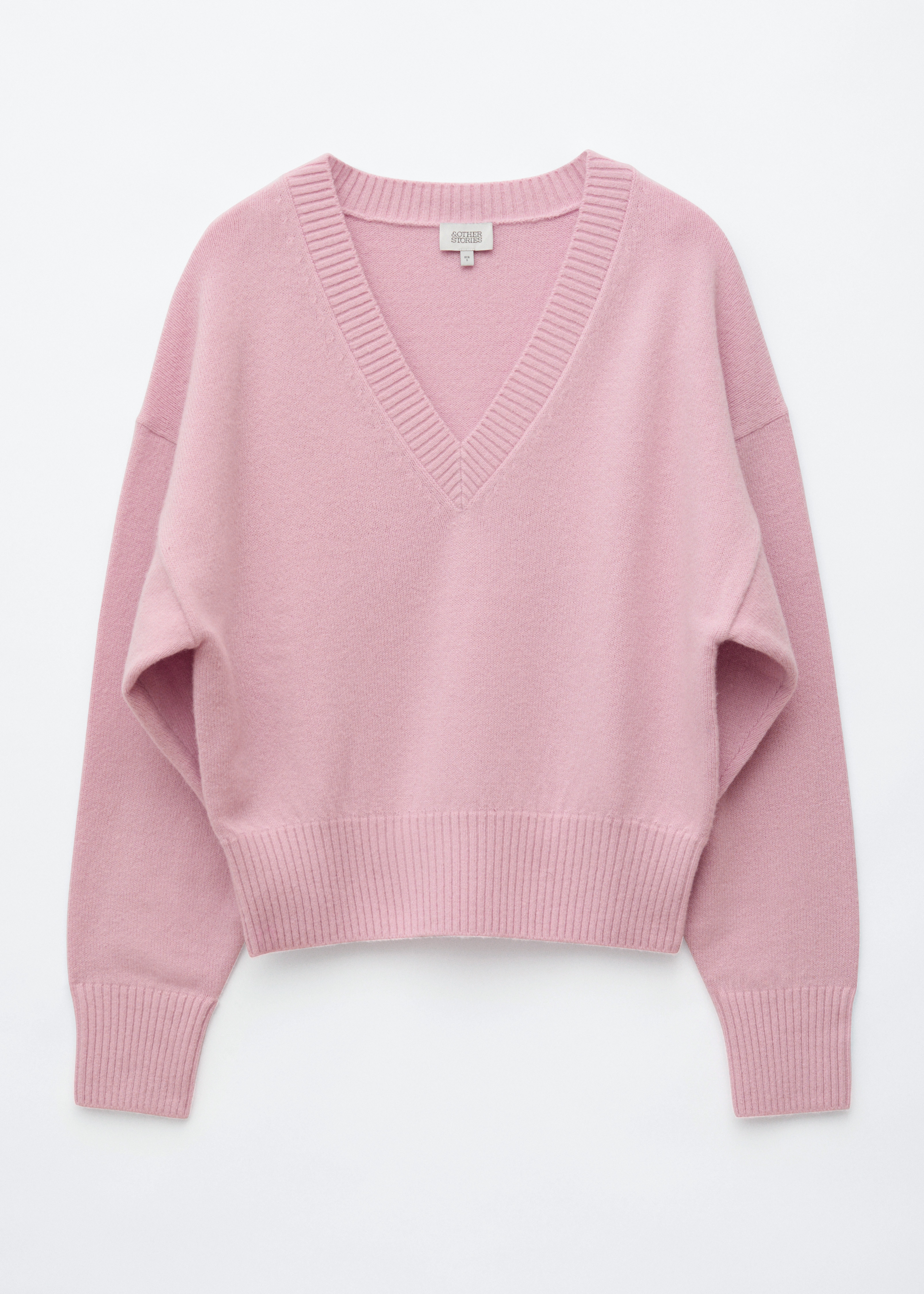 Pullover aus Wolle und Baumwolle mit V-Ausschnitt - Rosa/Grau