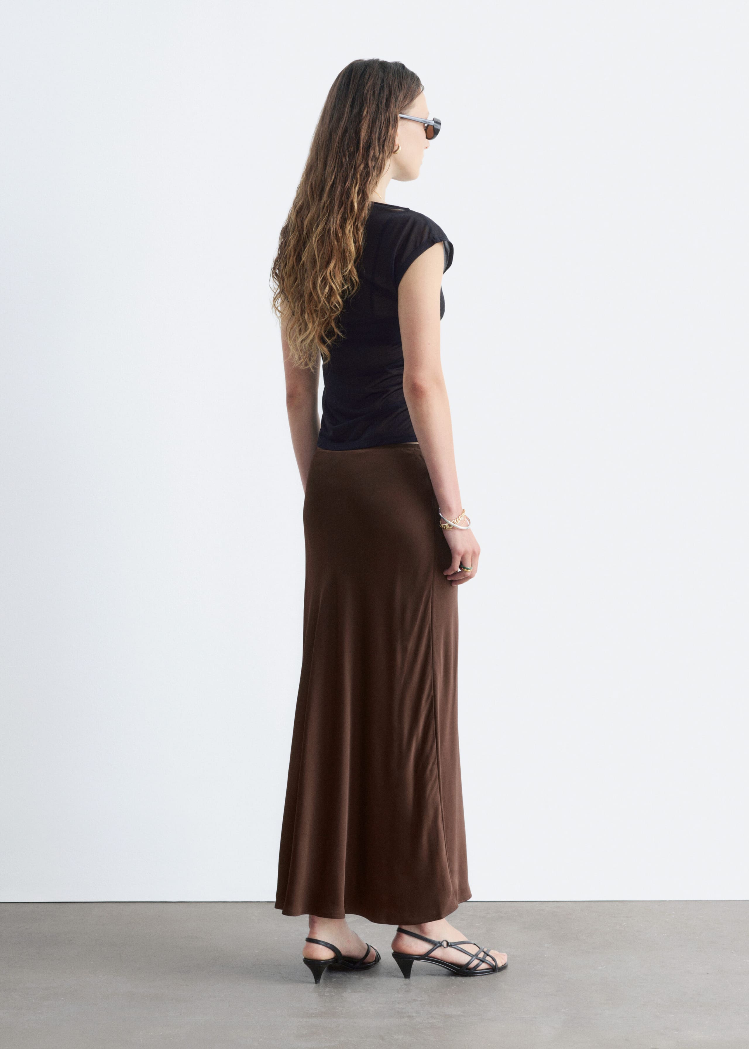 Satin Maxi Skirt - Dark Brown - Lookbook