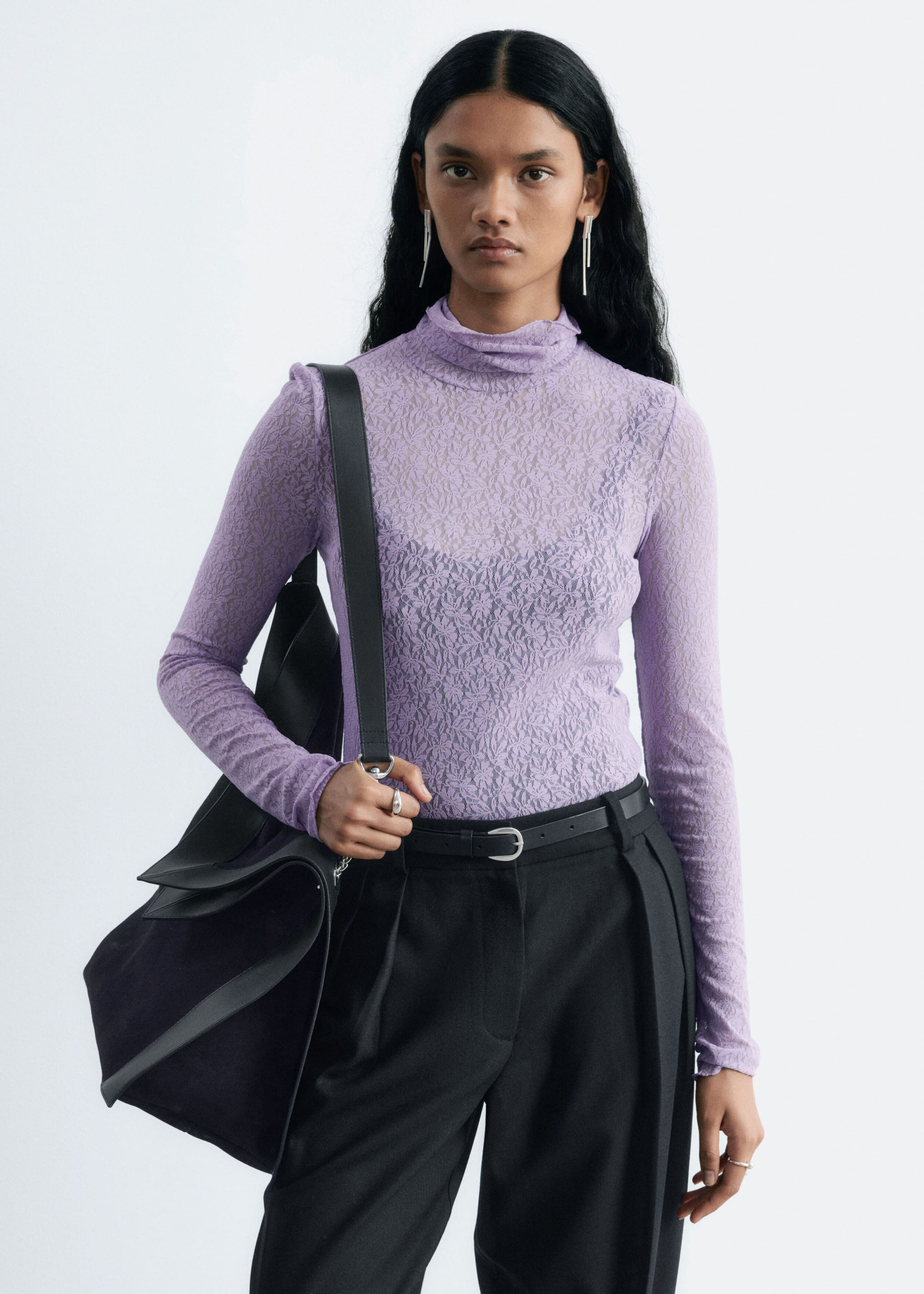 Lace Turtleneck Top - Lilac - Lookbook