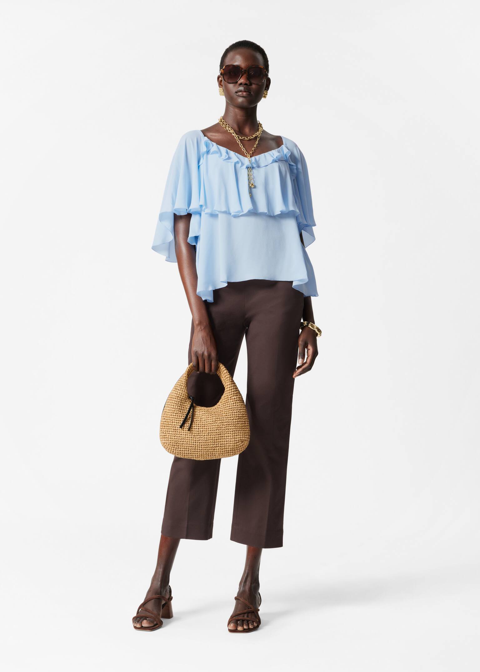 Bluză cu volane - Albastru deschis/Roșu închis - 4