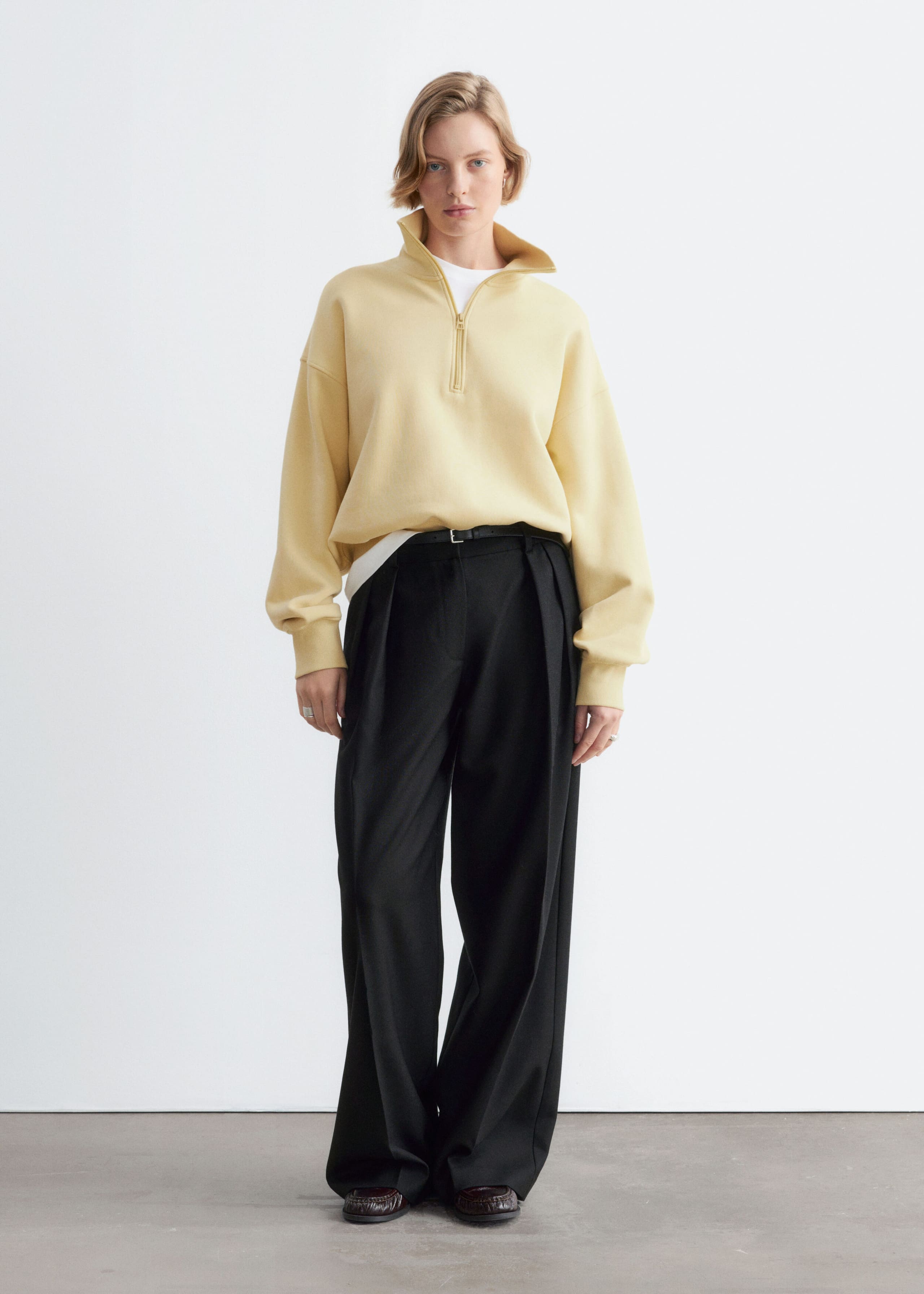 Half-Zip Cotton Sweatshirt - Cream - Lookbook