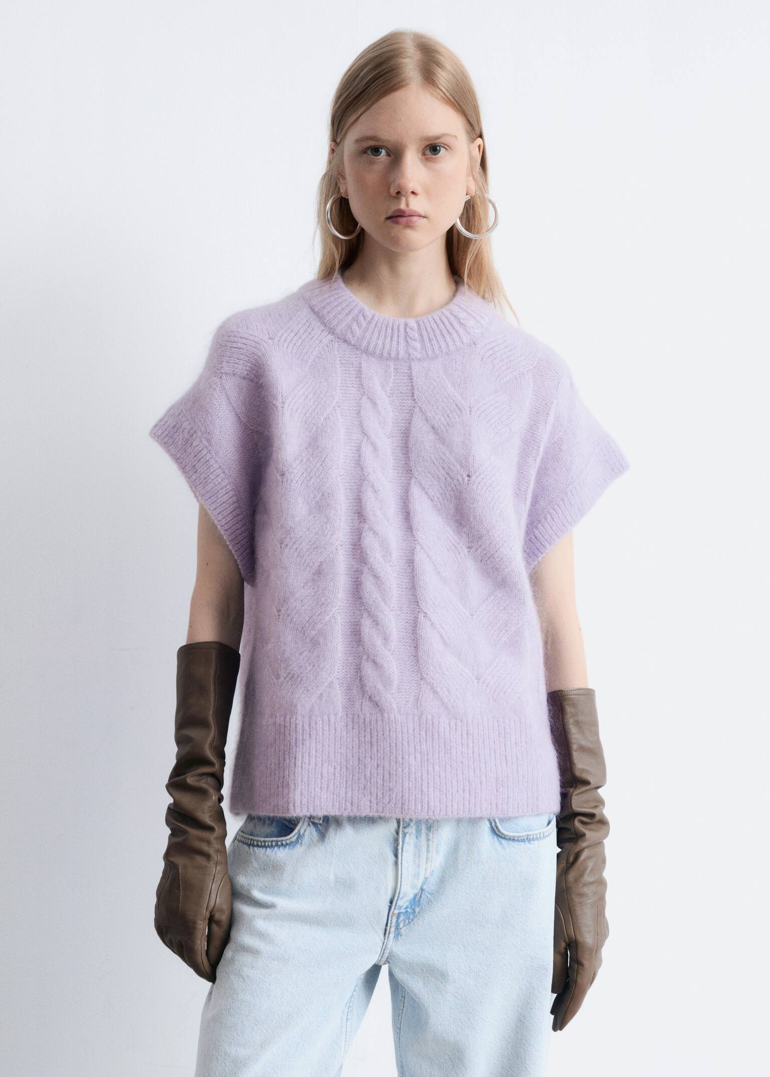 Débardeur à mailles torsadées de mohair mélangé - Violet pastel